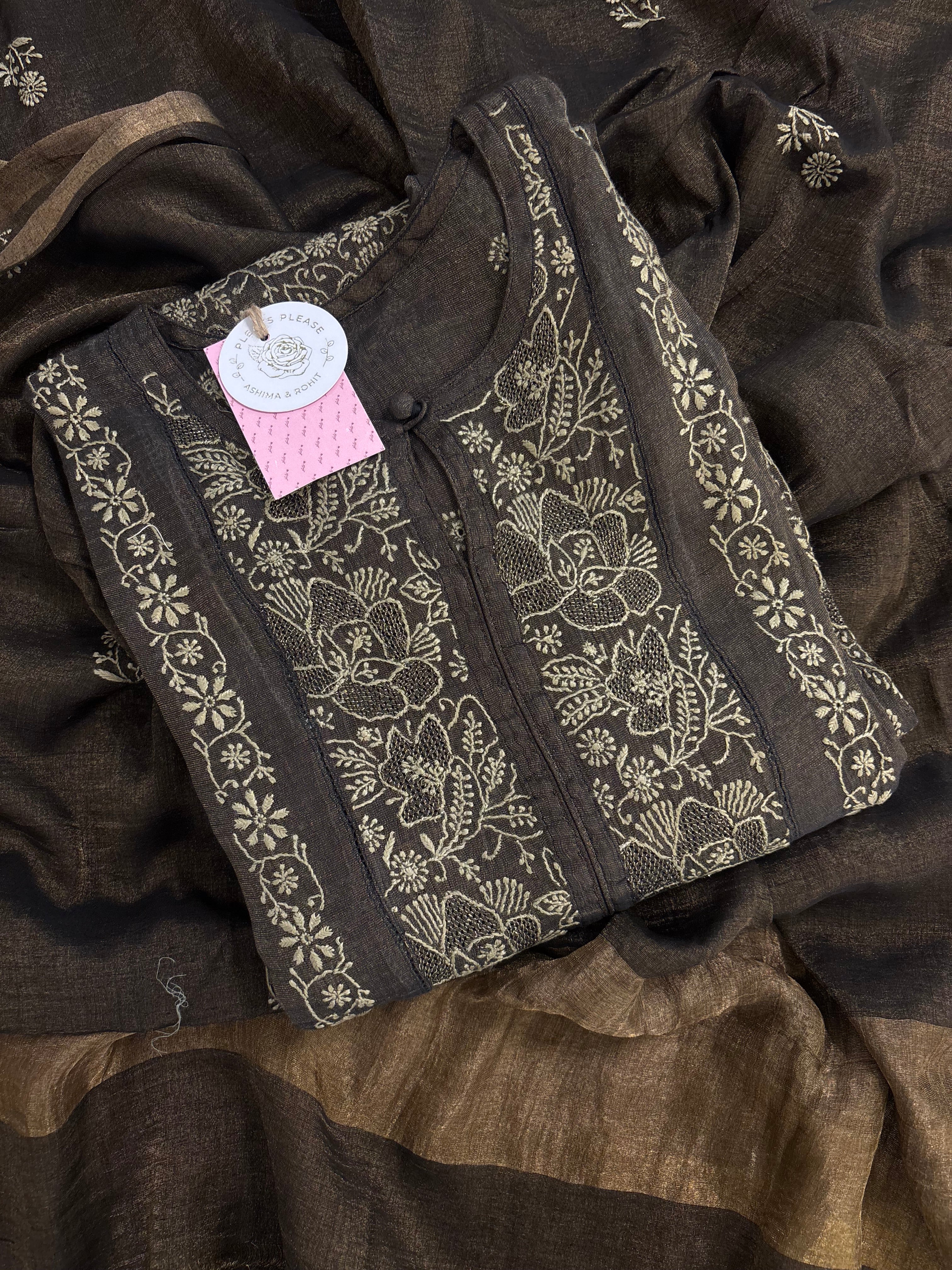 Black Pure & Premium Tissue Jaal Chikankari Kurta & Dupatta
