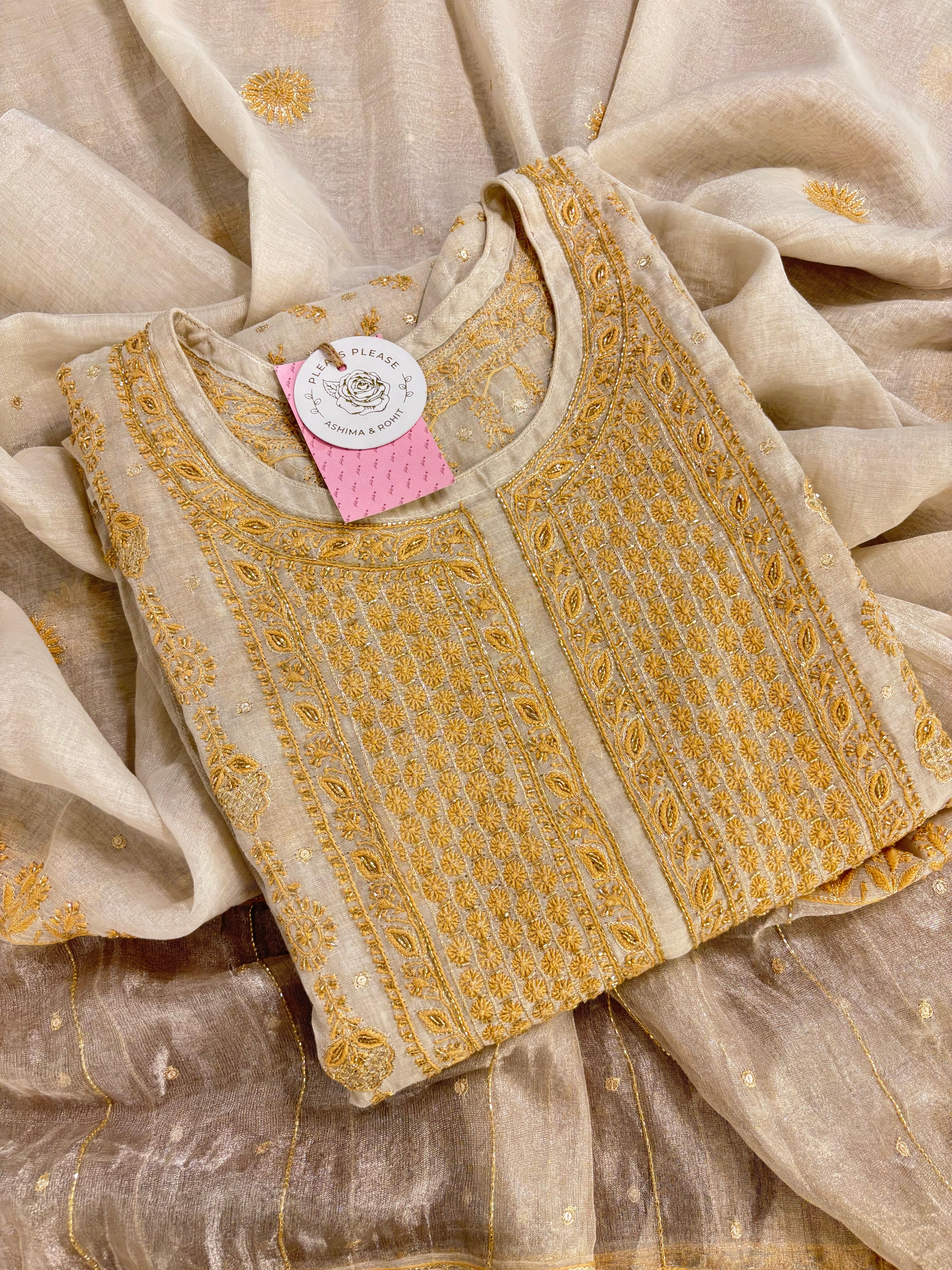 Dyeable Ivory Silver Pure & Premium Tissue Chikankari Kurta & Dupatta