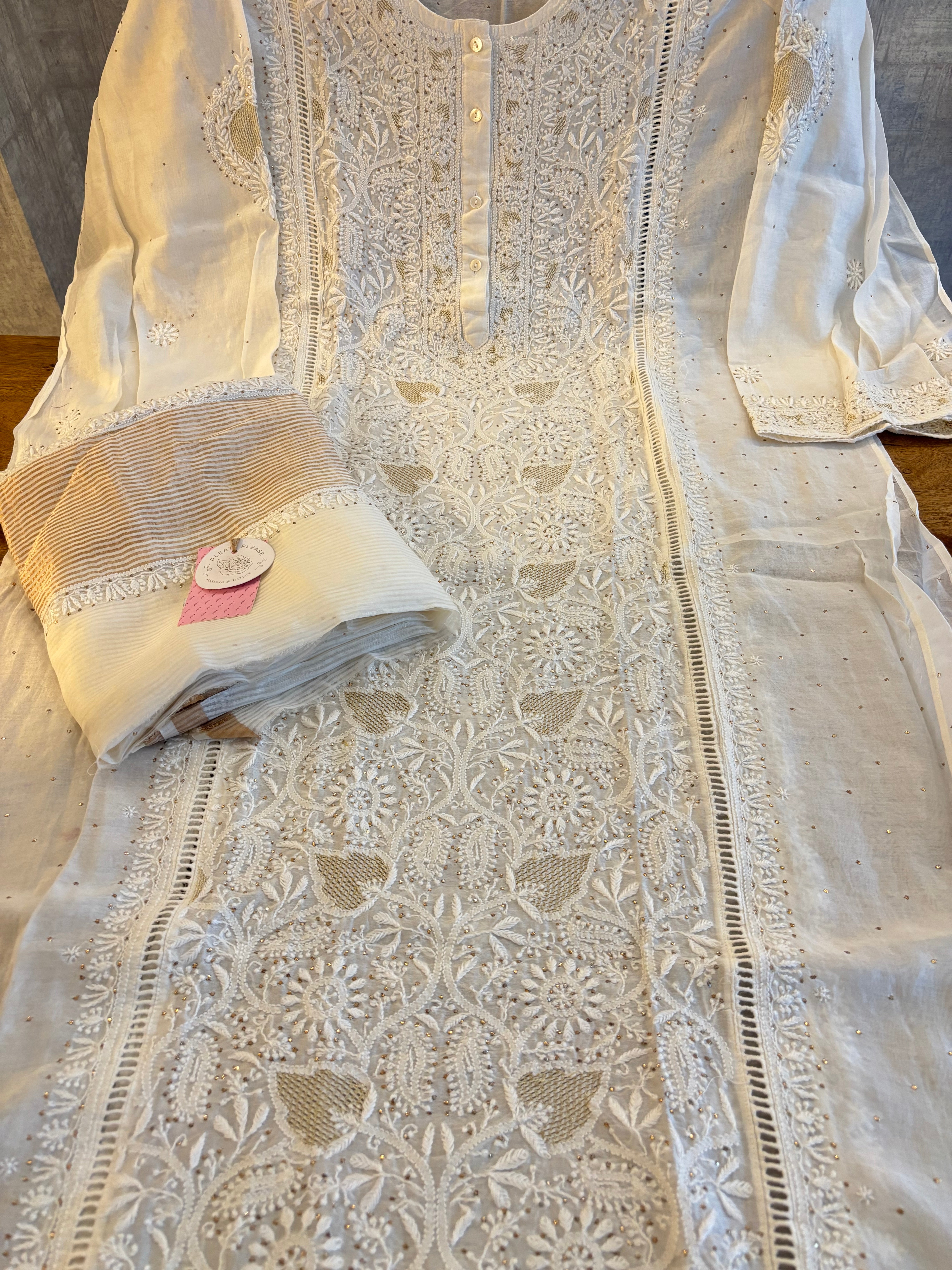 Dyeable Chanderi Chikankari Mukaish Kurta & Dupatta