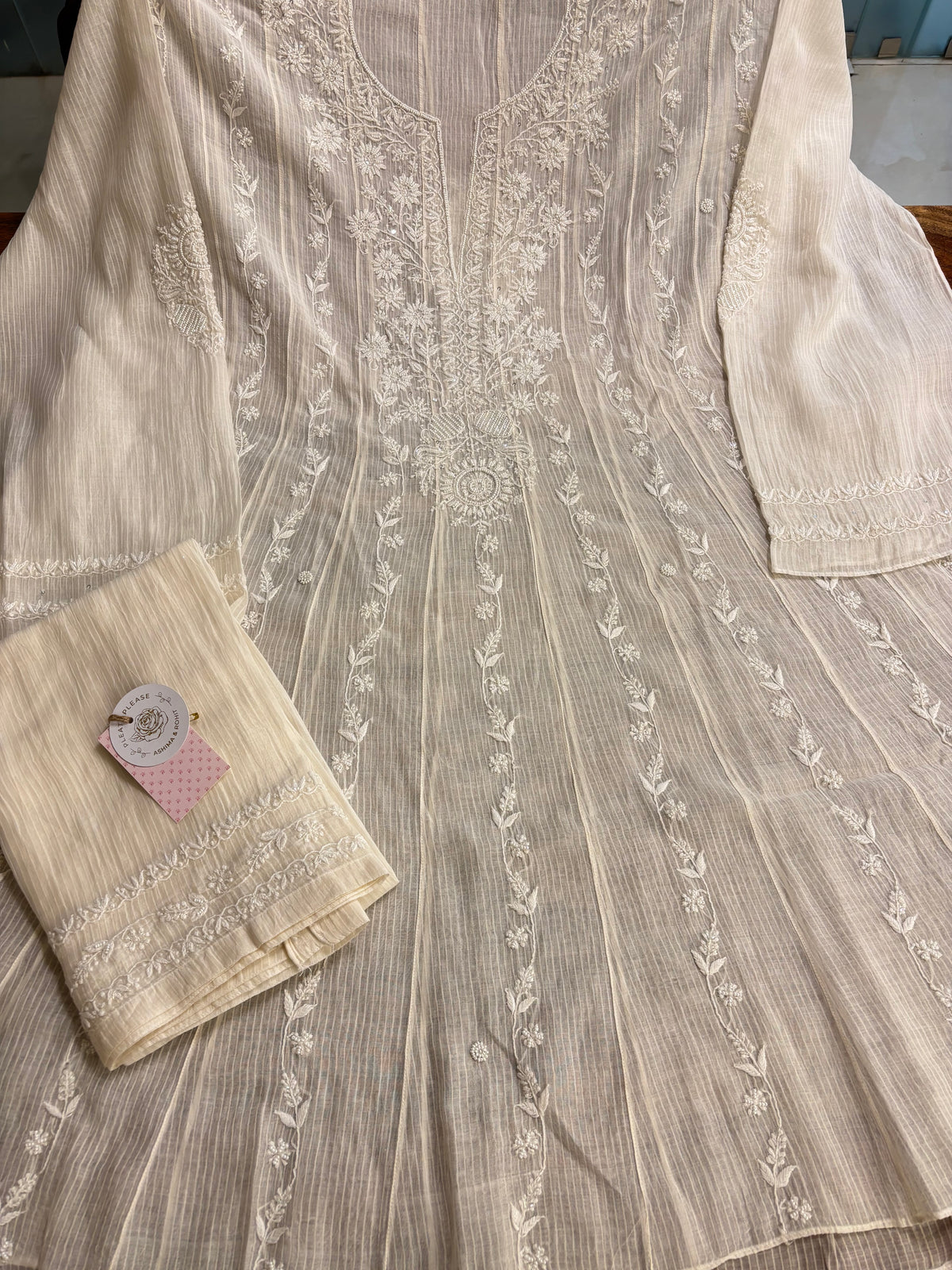 Dyeable Chanderi Mul Chikankari Flared Co-Ord Set