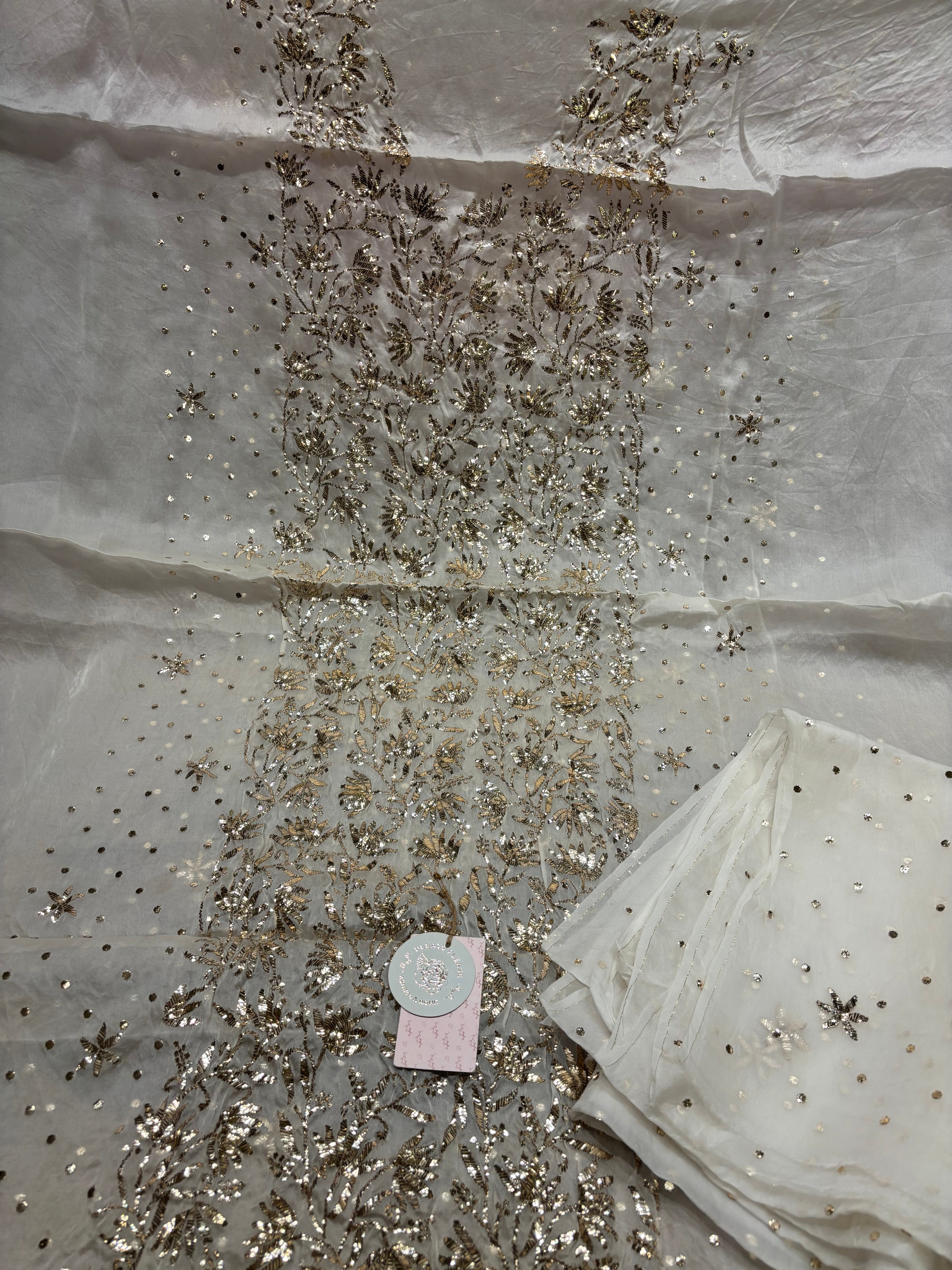 Dyeable Pure And Premium Organza Mukaish Kurta And Dupatta Fabric