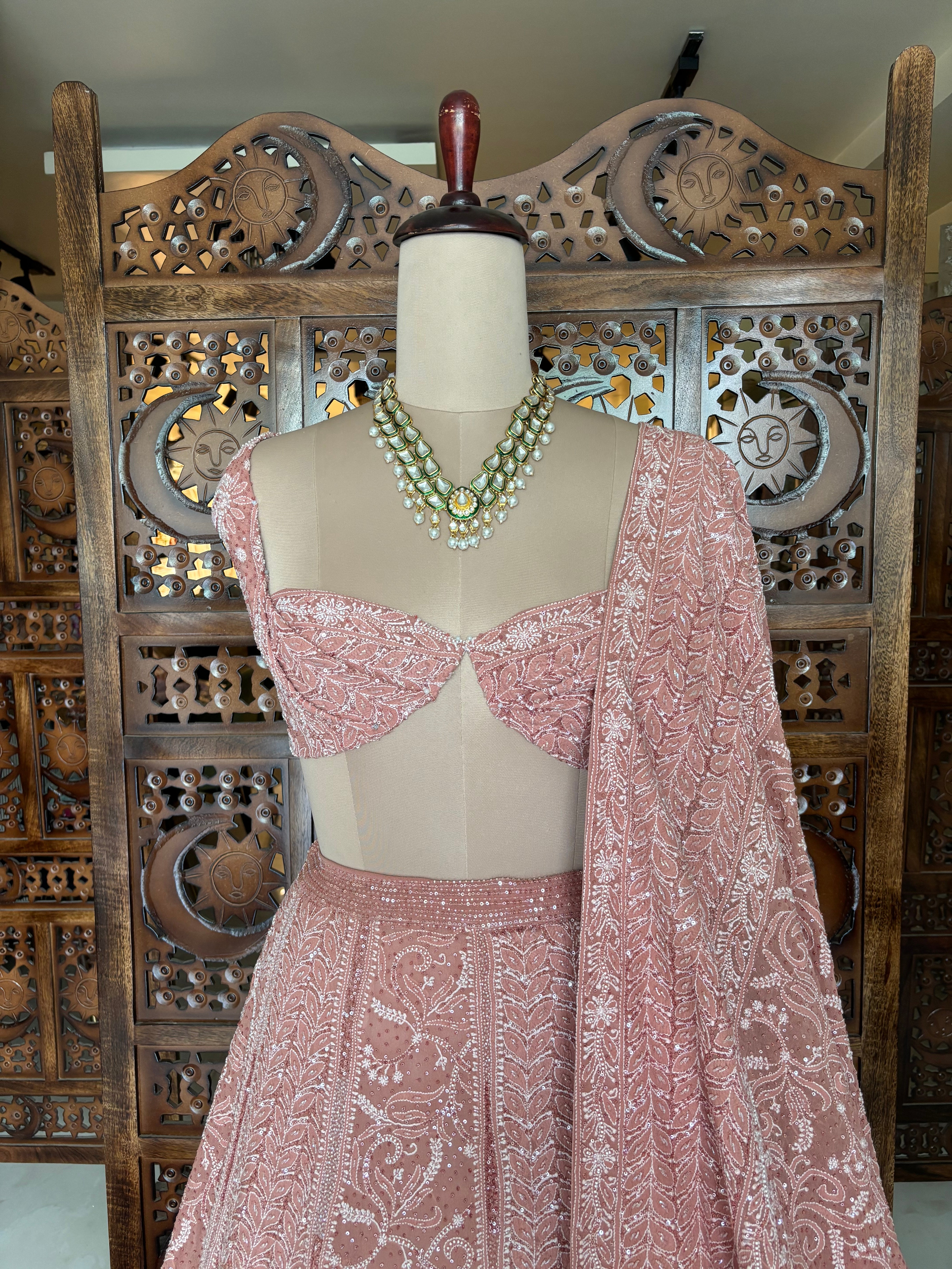 Dusty Rose Pure & Premium Georgette Lehenga & Dupatta Set
