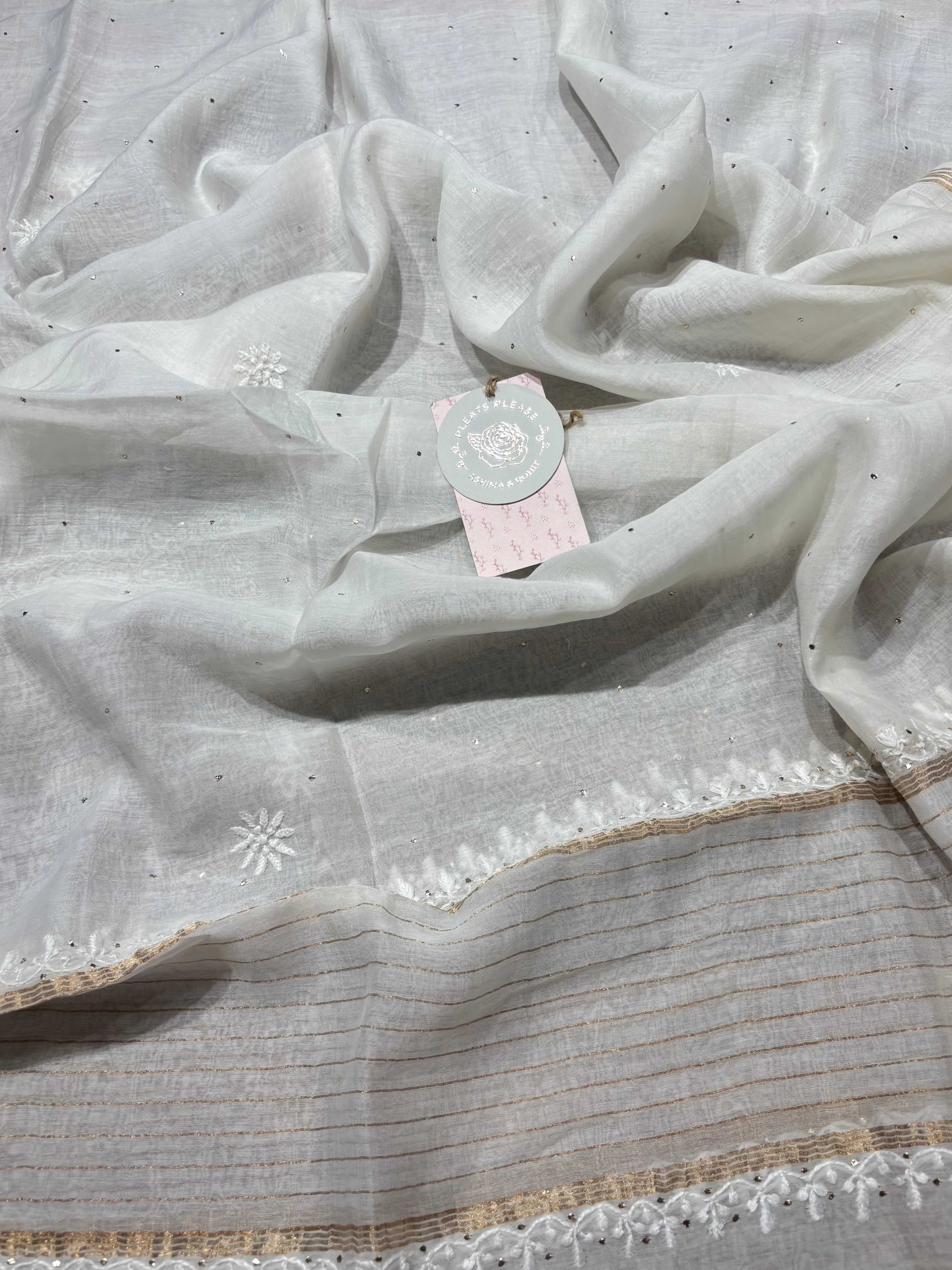 Dyeable Chanderi Mul Chikankari & Mukaish Kurta & Dupatta Set