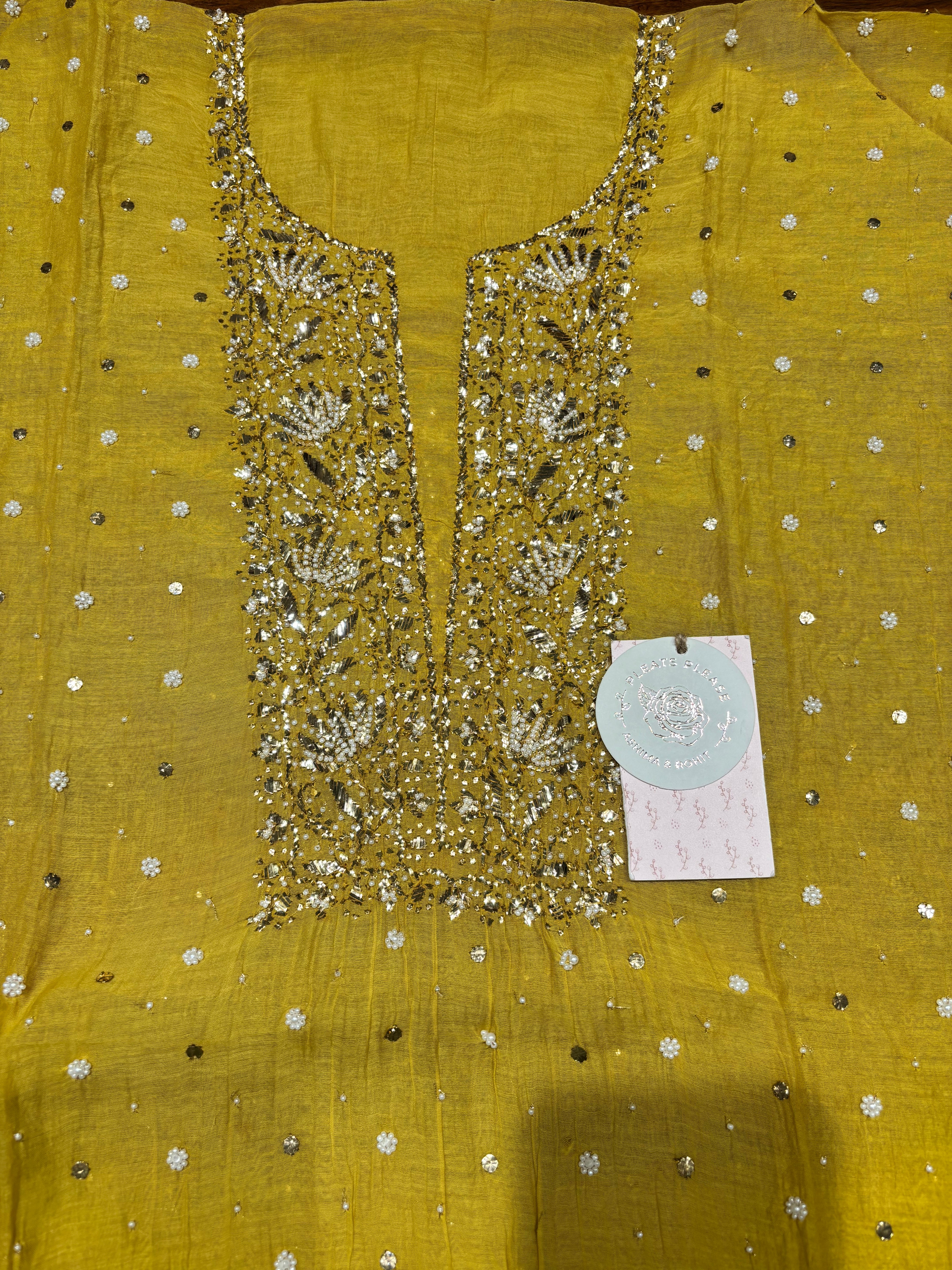 Mustard Yellow Chanderi Mul Mukaish Kurta & Dupatta Set