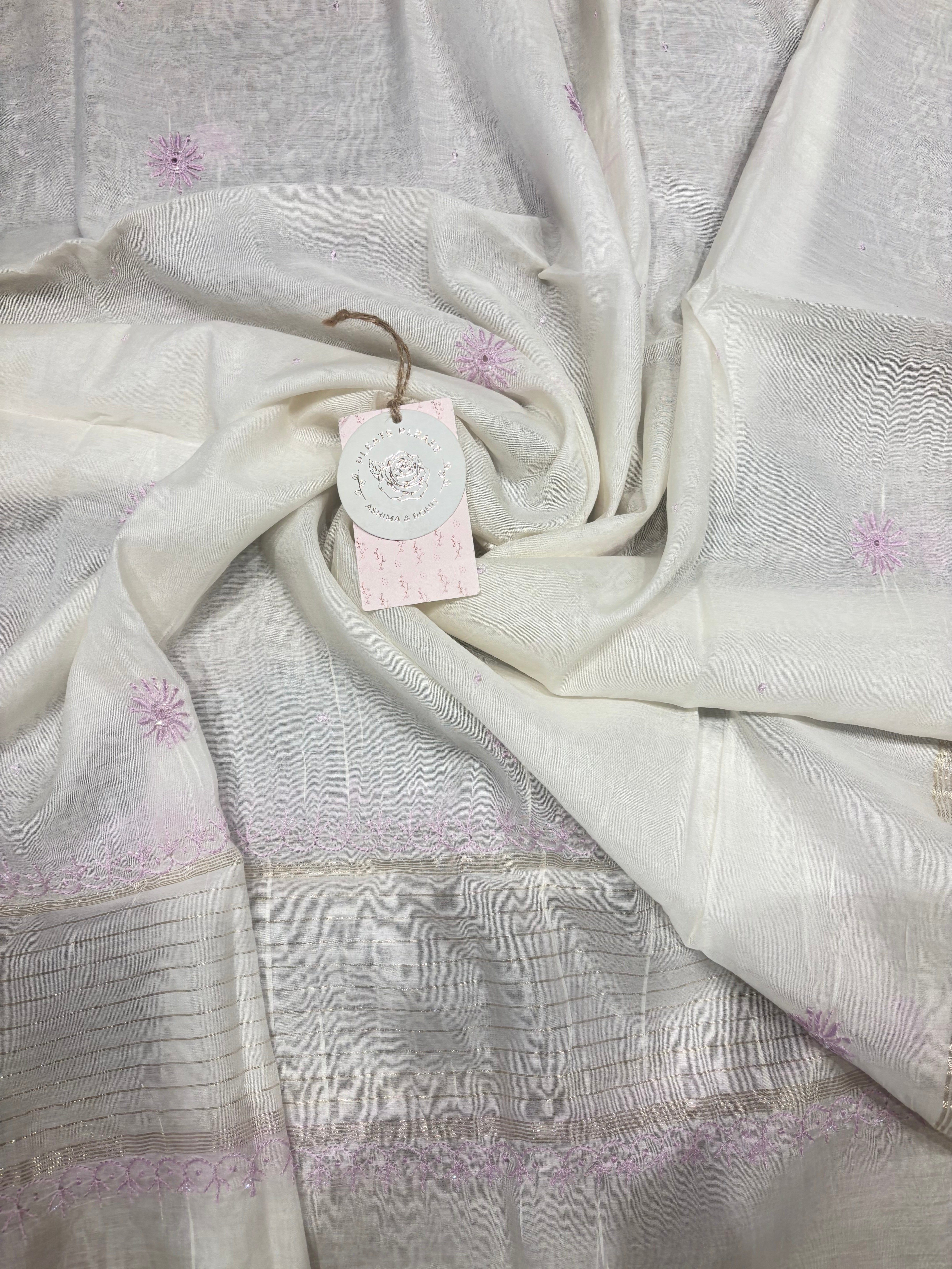 Dyeable Chanderi mul  Chikankari kurta and dupatta set