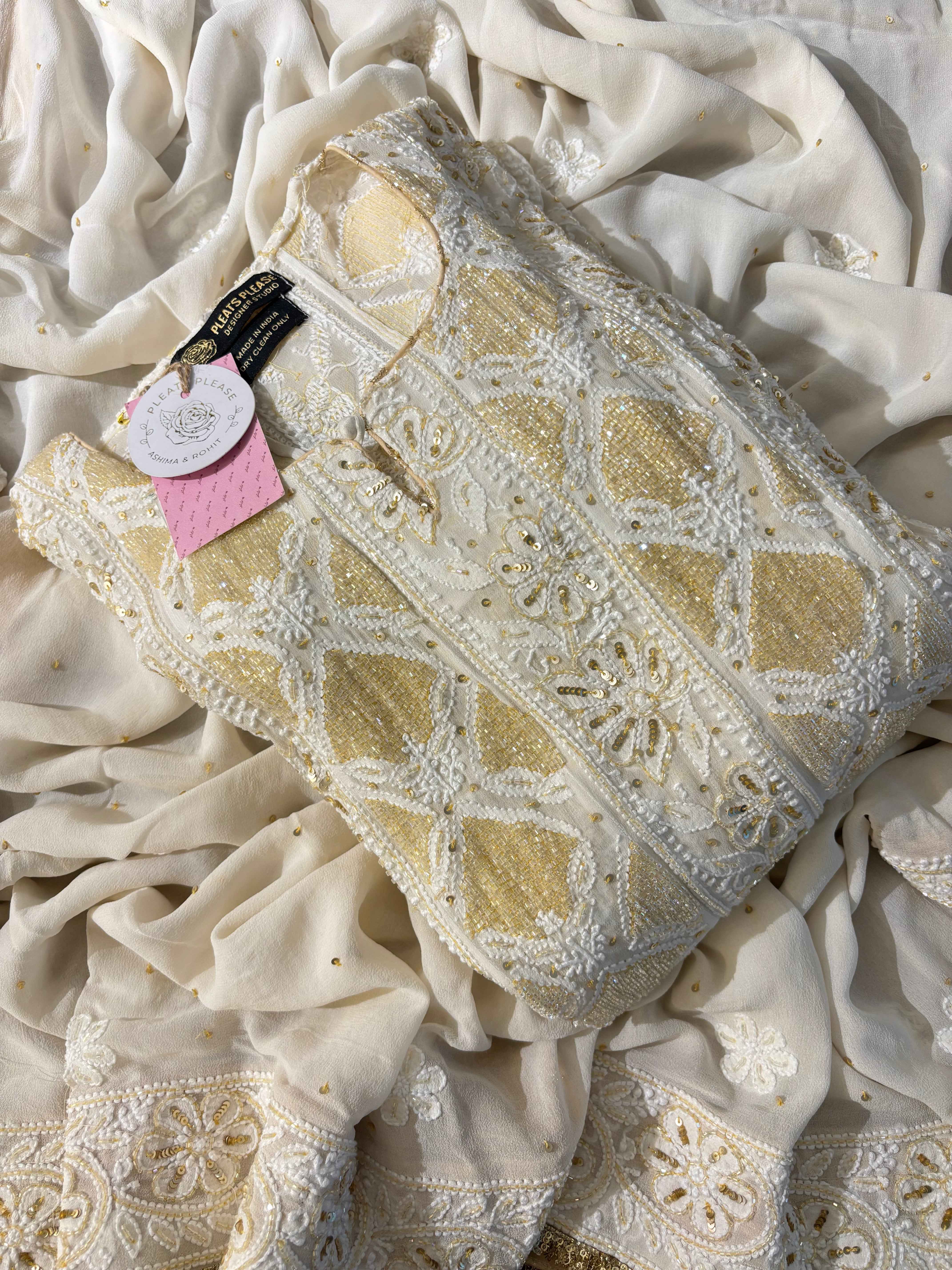 Off White Georgette Chikankari Heavy Jaal  Anarkali Kurta & Dupatta