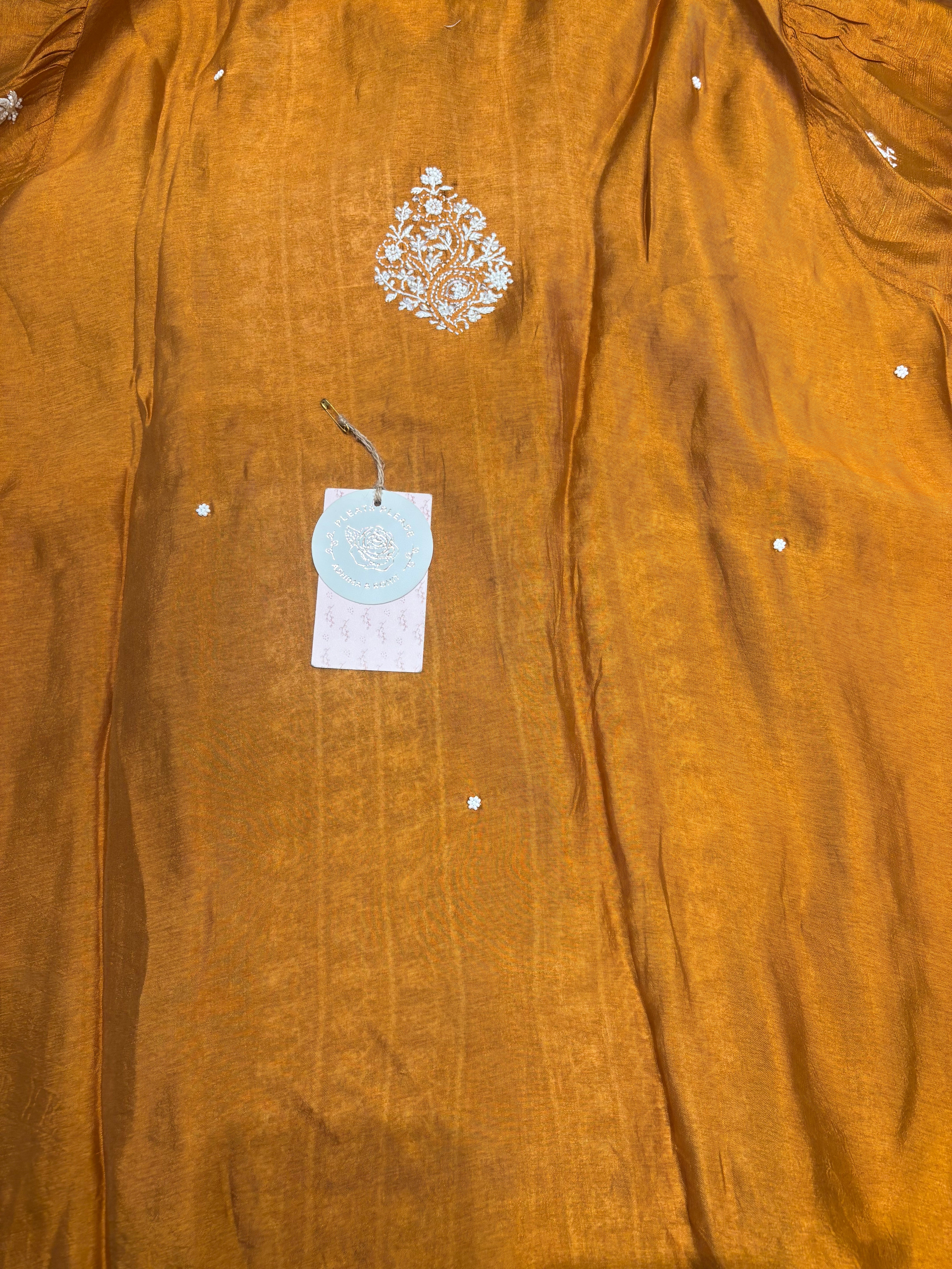 Mustard Yellow Silk Chikankari Shirt