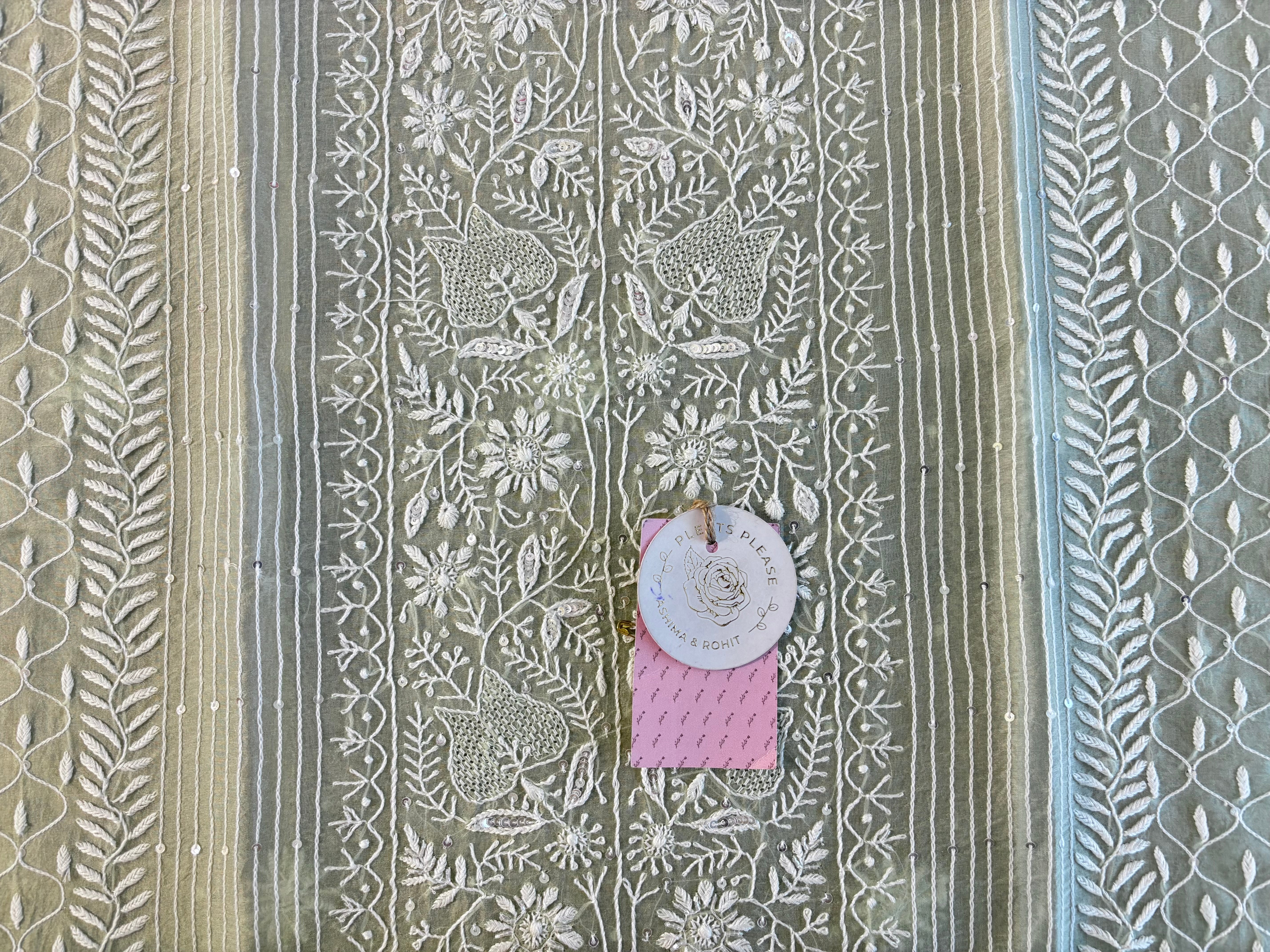 Pastel Sage Green Organza Chikankari Kurta & Dupatta