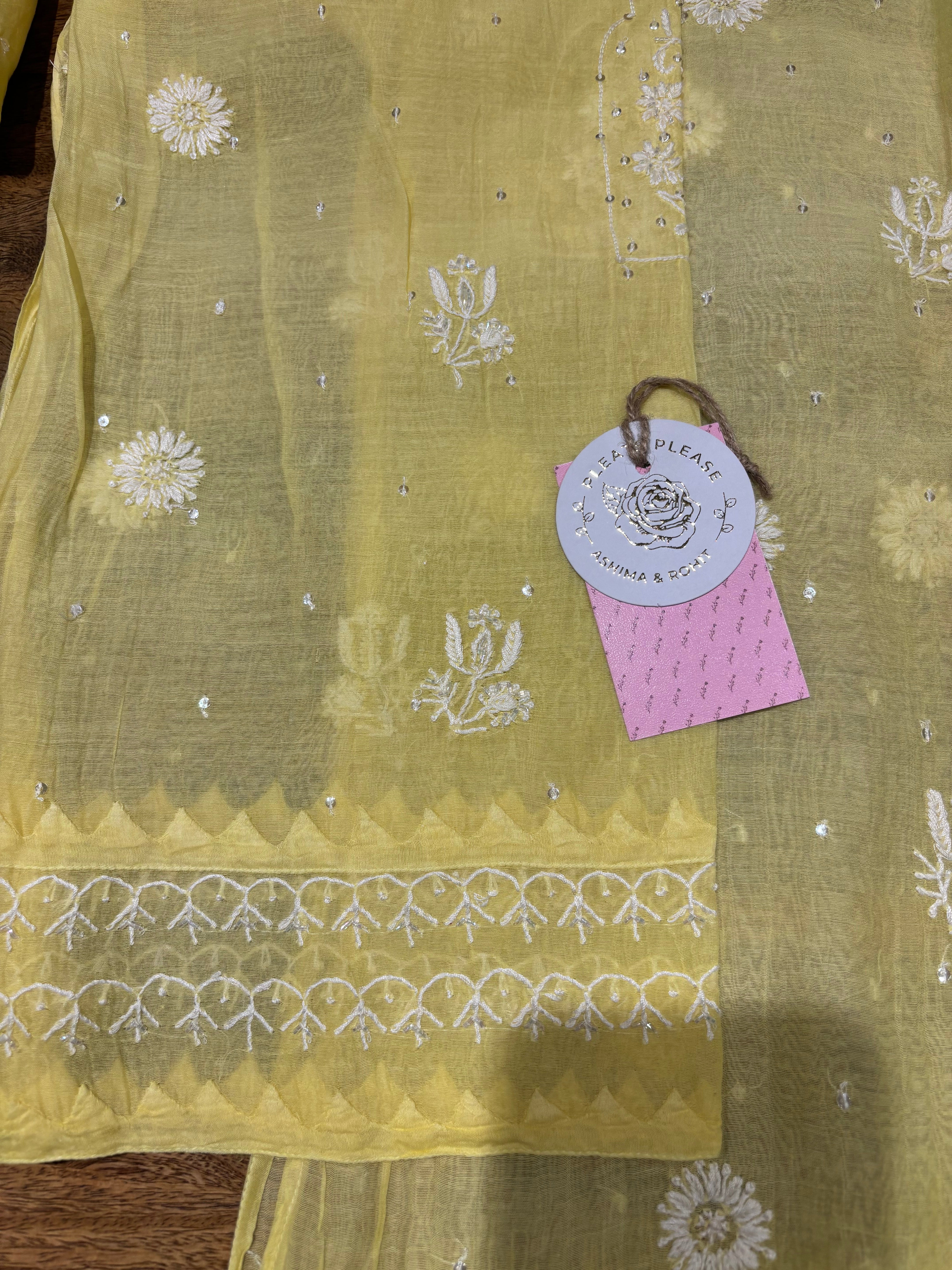 Butter Yellow Chanderi Mul Chikankari Kurta & Dupatta Set