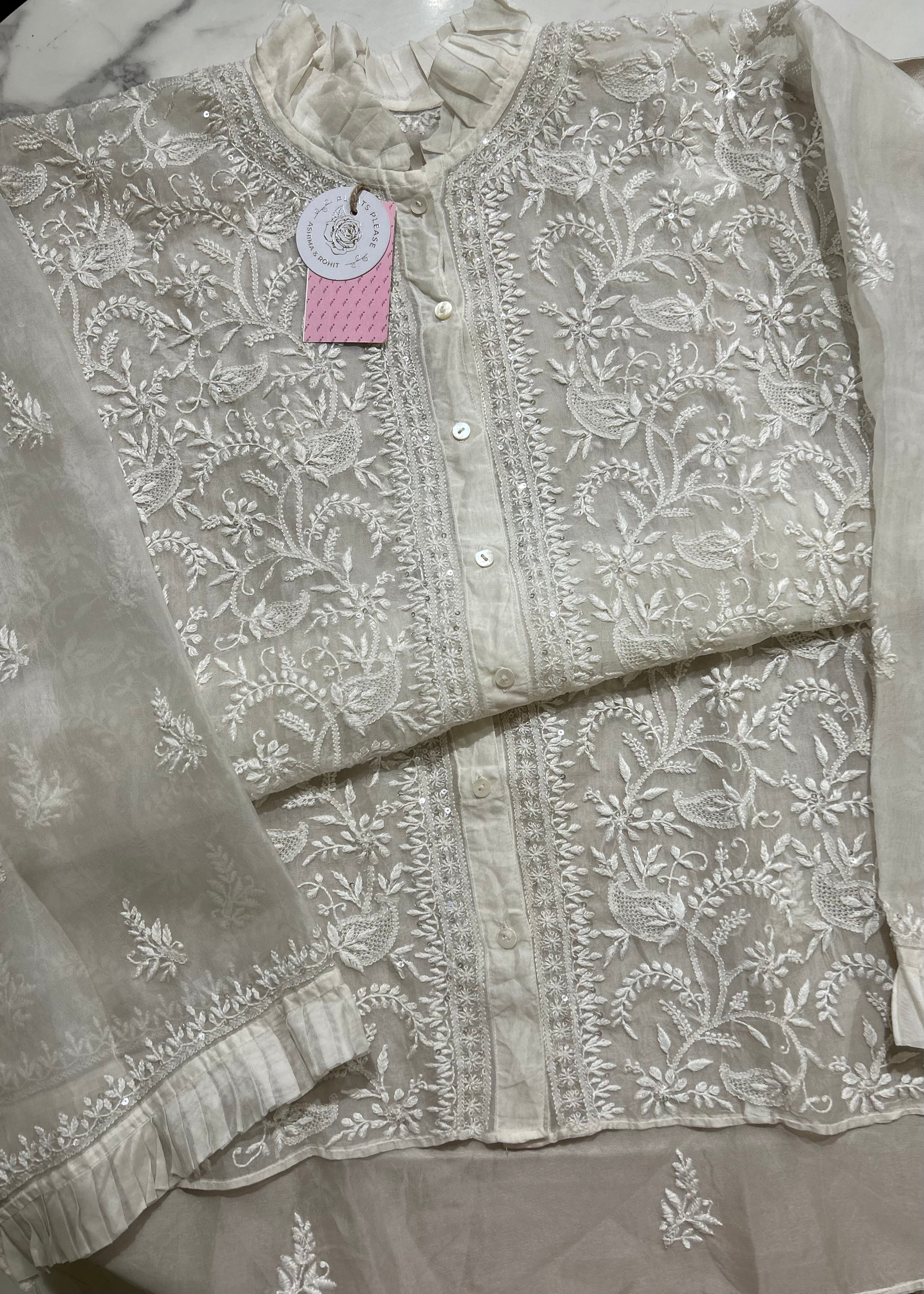Dyeable Pure Organza Chikankari Shirt