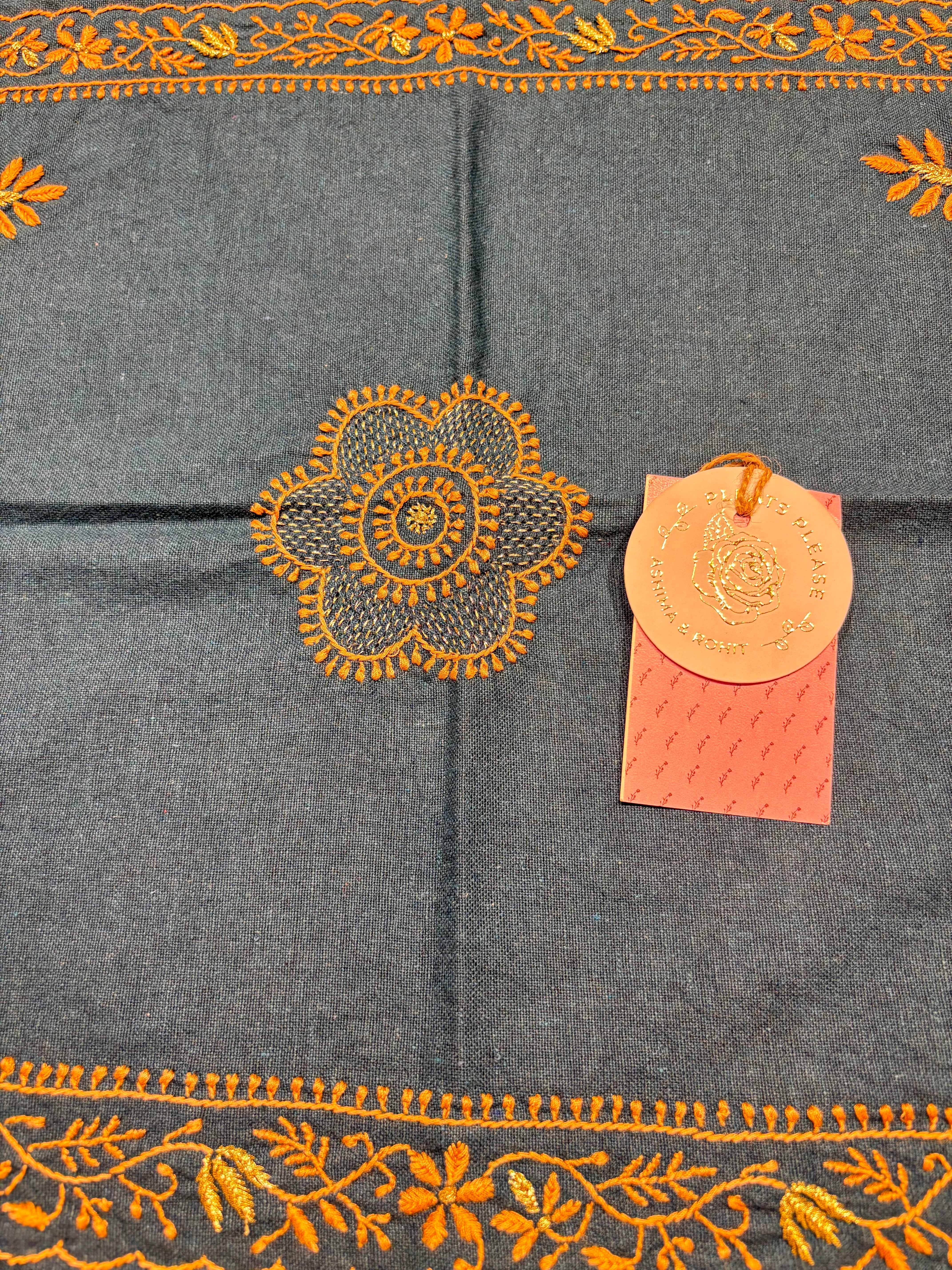 Turquoise Blue Linen Cotton Chikankari Table Mat