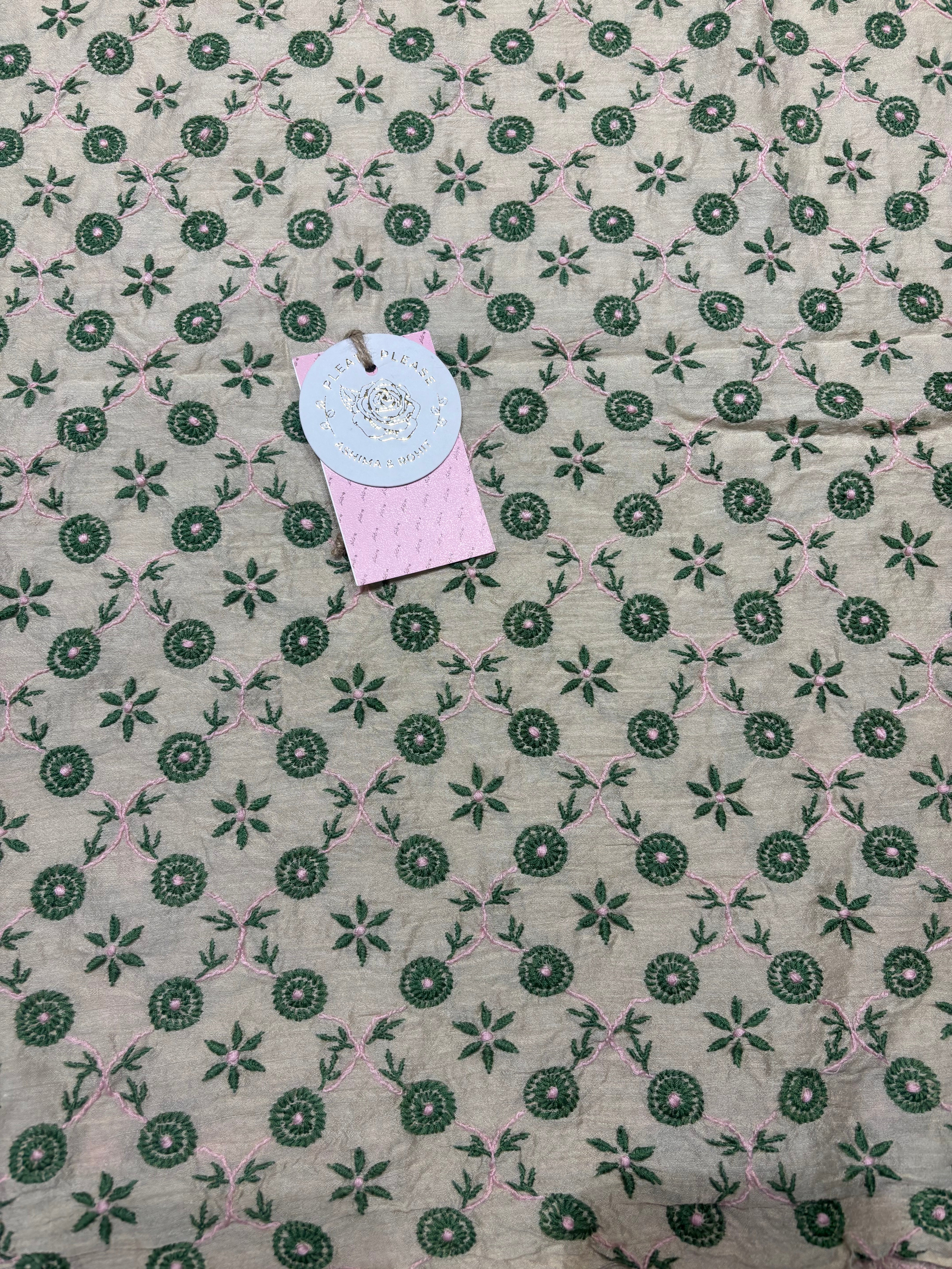 Dyeable Pure and Premium Monga Silk Chikankari Kurta and Dupatta Fabric