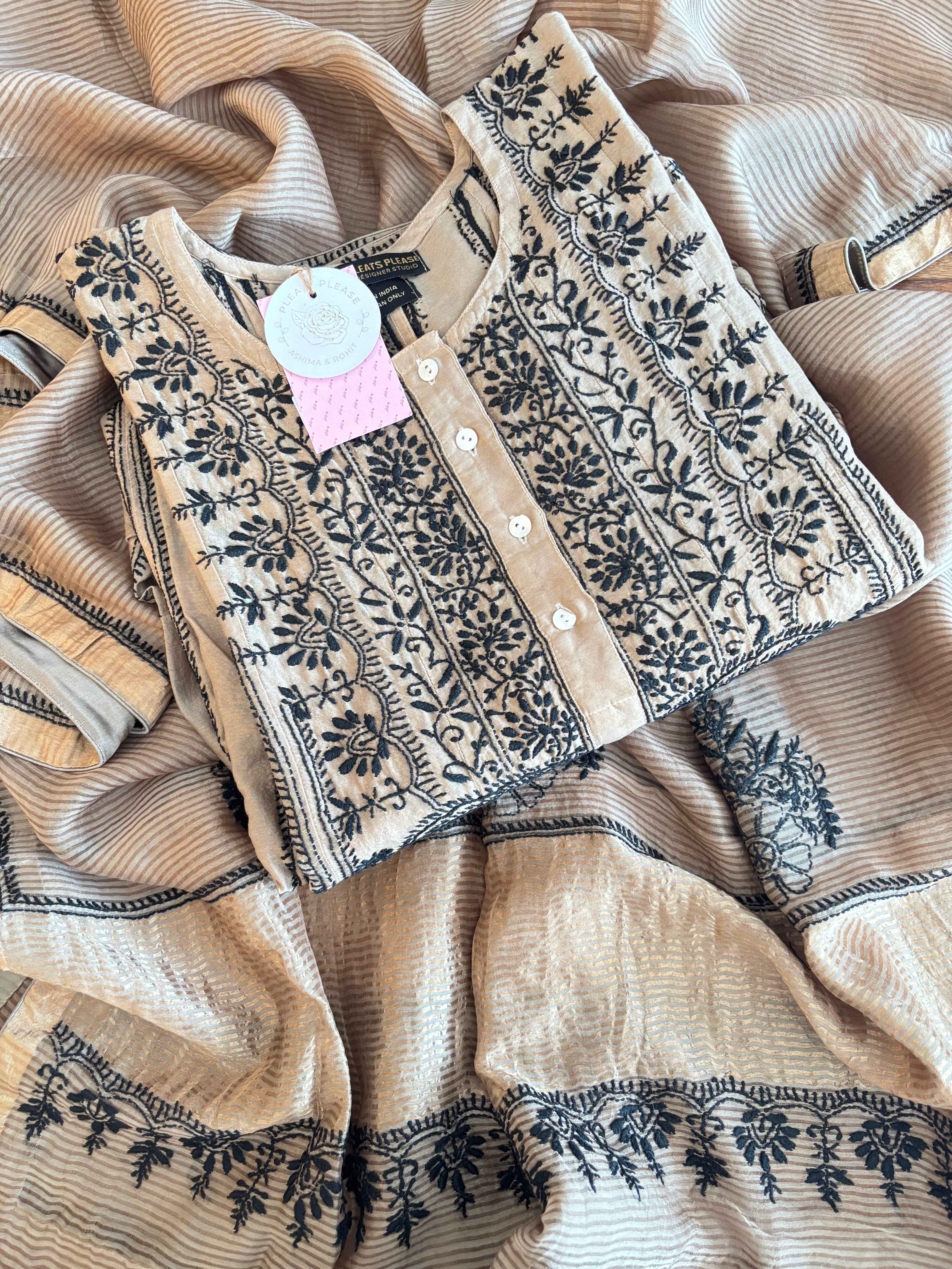 Brown Chanderi Chikankari Anarkali & Dupatta