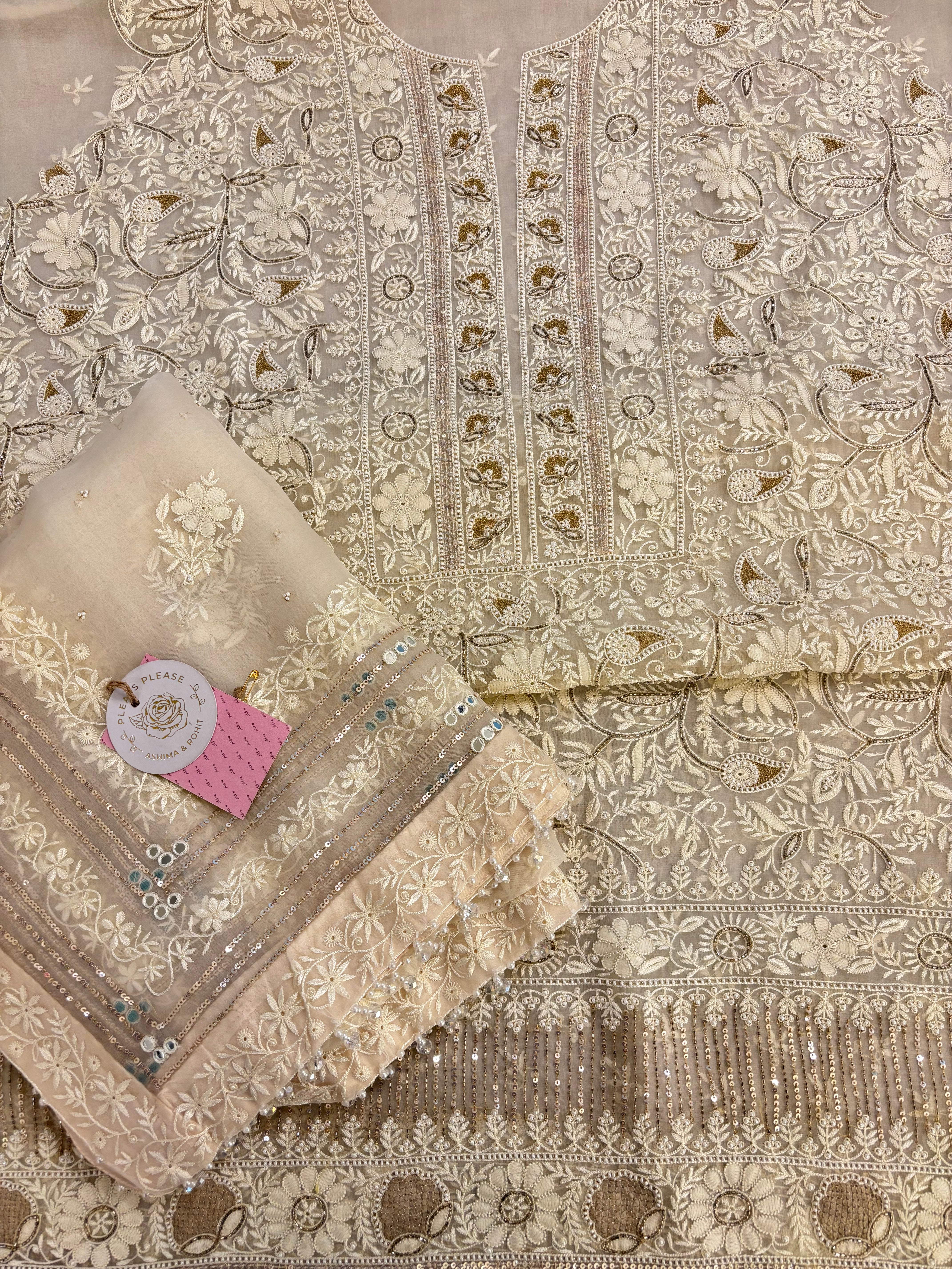 Ivory Pure & Premium Organza Chikankari Kurta & Dupatta