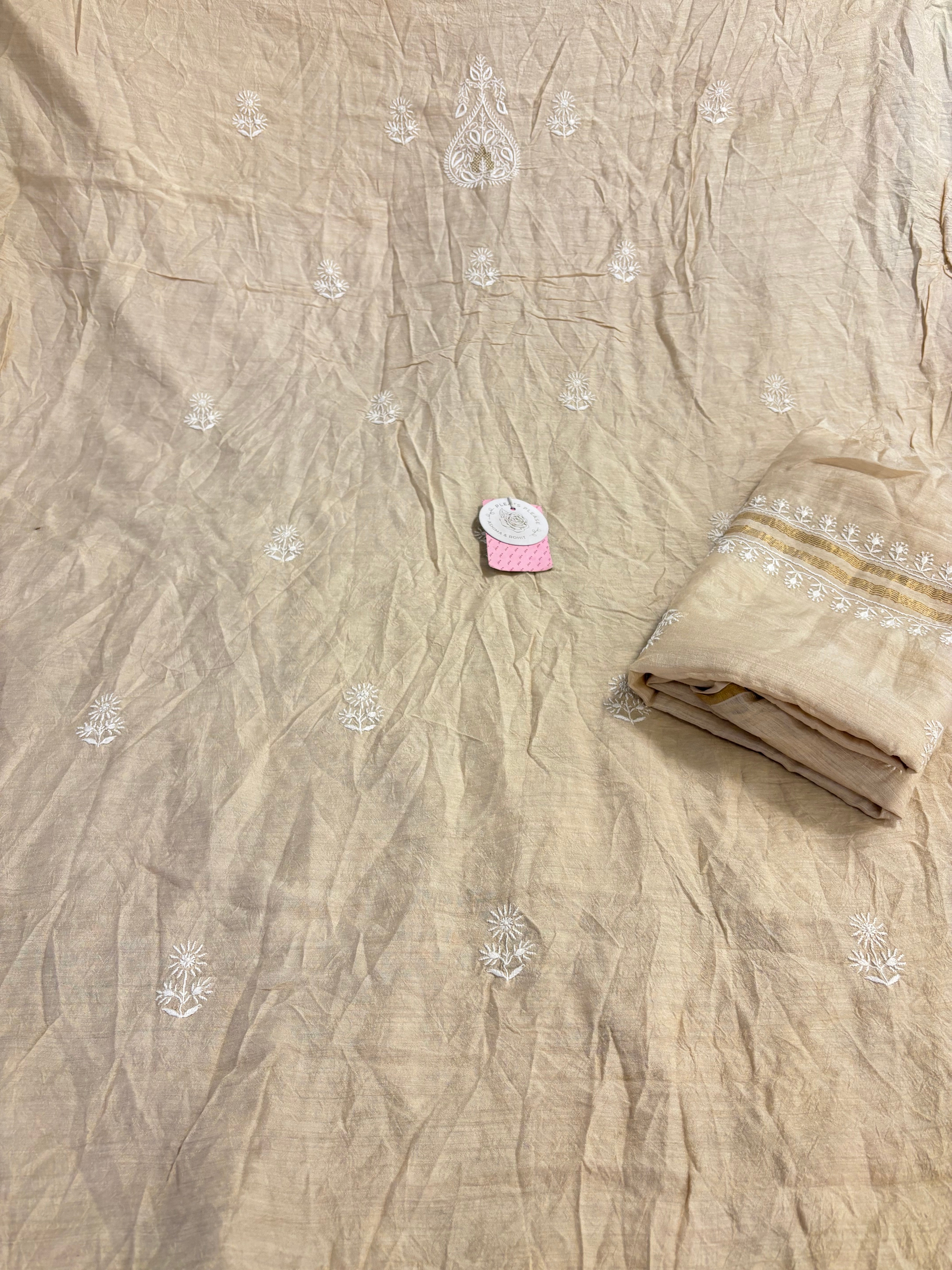 Dyeable Munga Slik Chikankari Kurta & Dupatta - Pleats PleaseChikankari