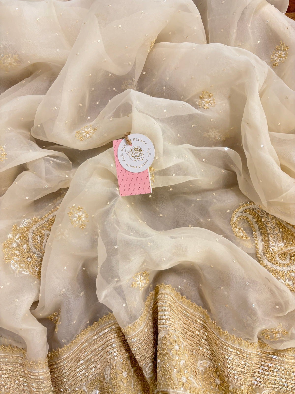 Ivory Pure & Premium Organza Chikankari Anarkali & Dupatta Set - Pleats PleaseChikankari