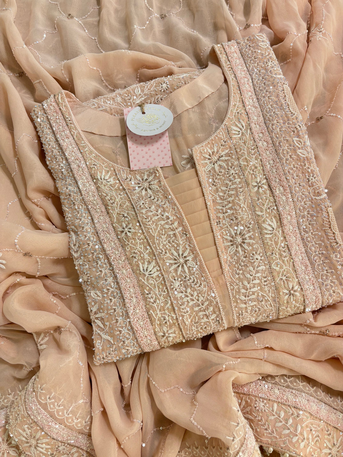 Pastel Peach Pure & Premium Georgette Chikankari Kurta & Dupatta