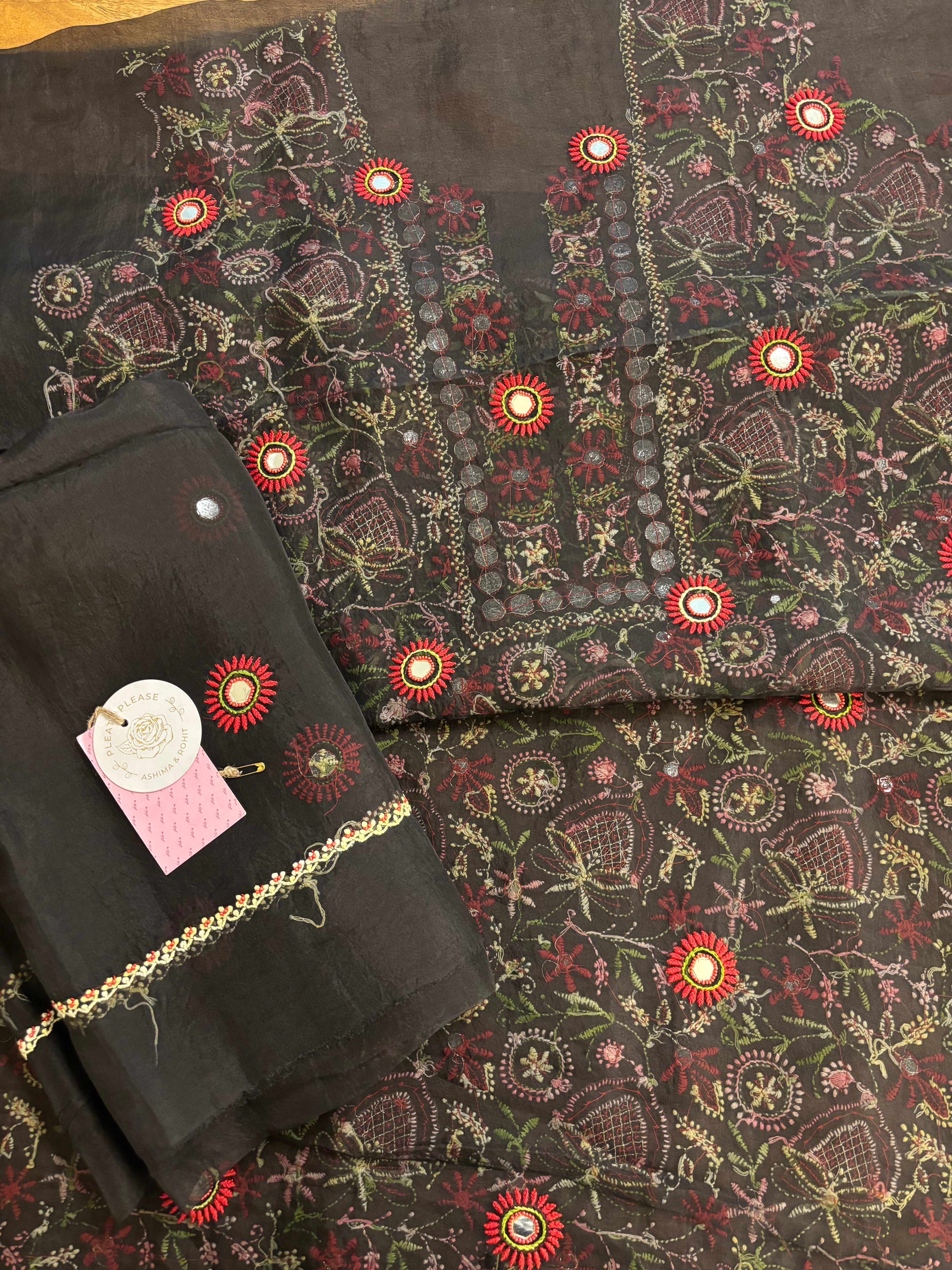 Black Organza Silk Chikankari Kurta & Dupatta
