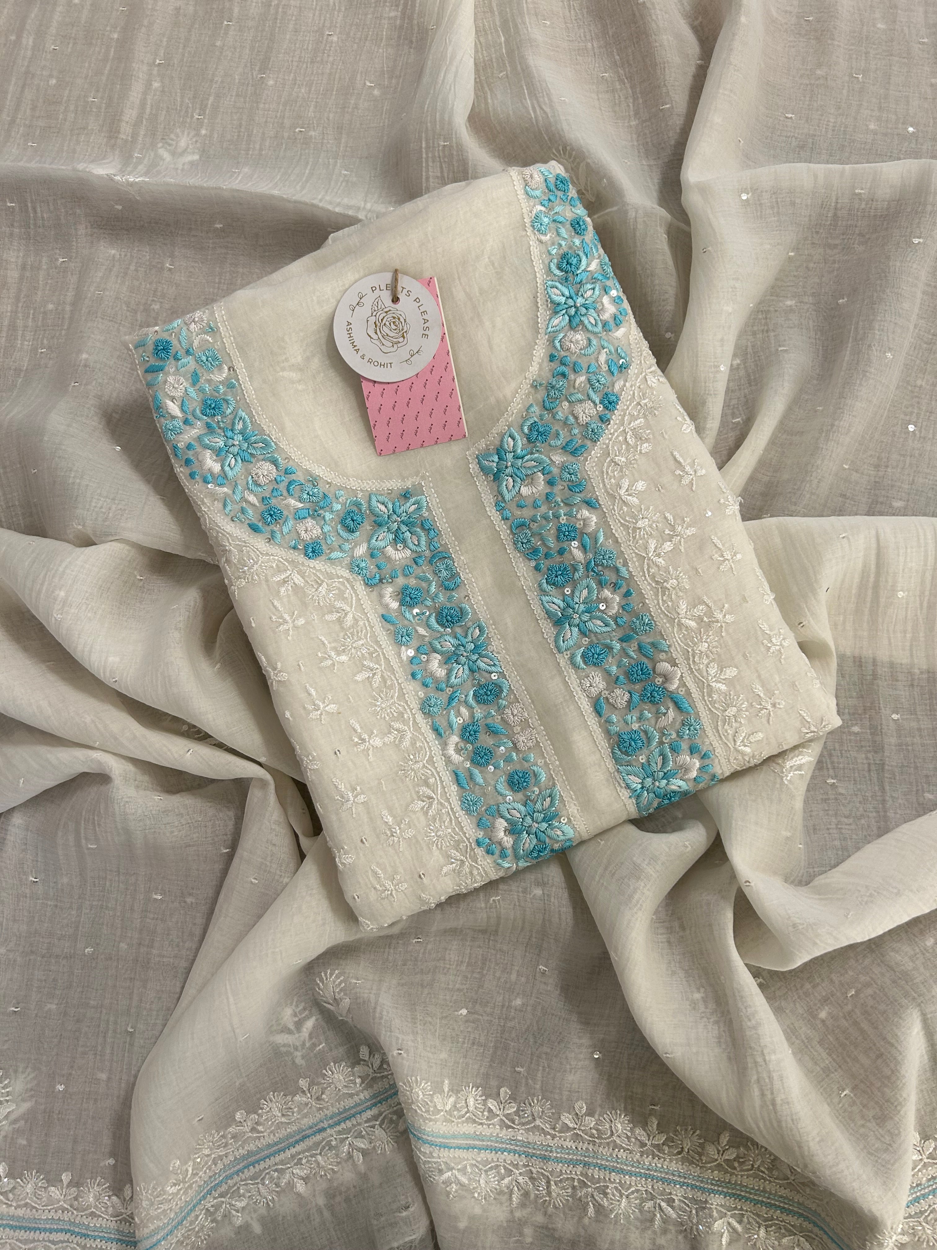 Dyeable Chanderi Parsi Gara Chikankari Kurta & Dupatta