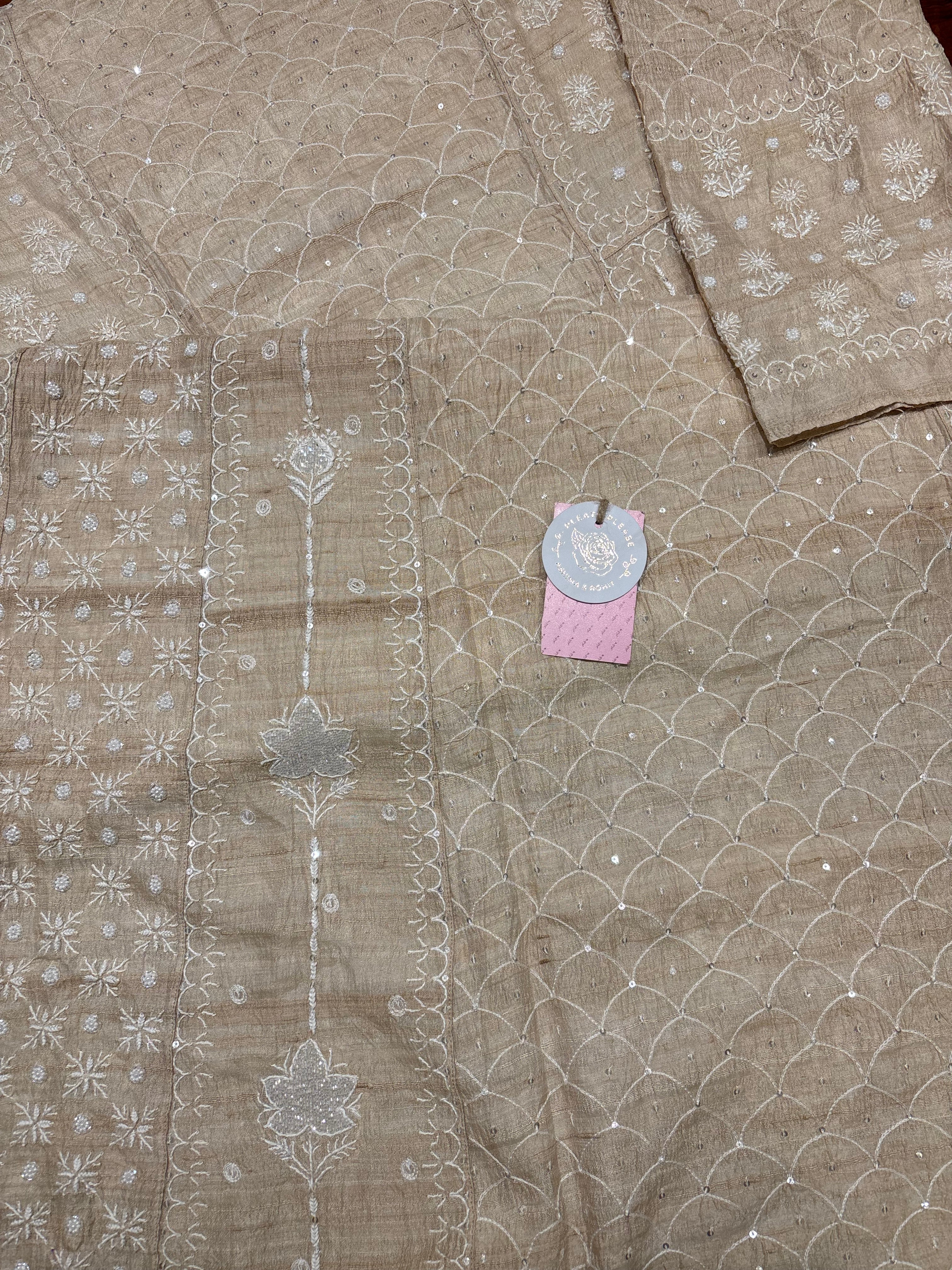 Dyeable Pure & Premium Tussar Silk Chikankari Anarkali & Dupatta Set