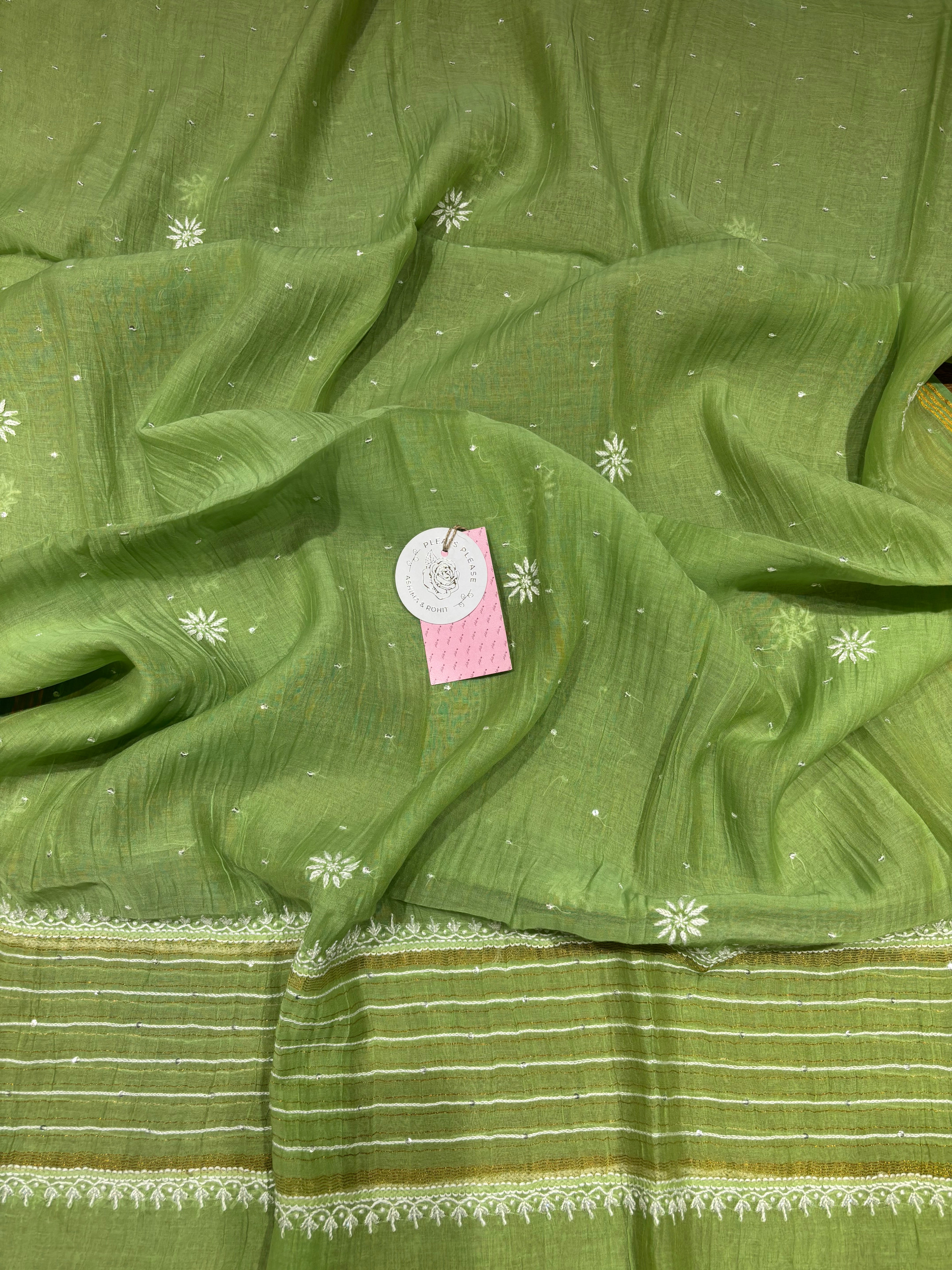 Mint Green Chanderi Mul Chikankari Anarkali & Dupatta Set