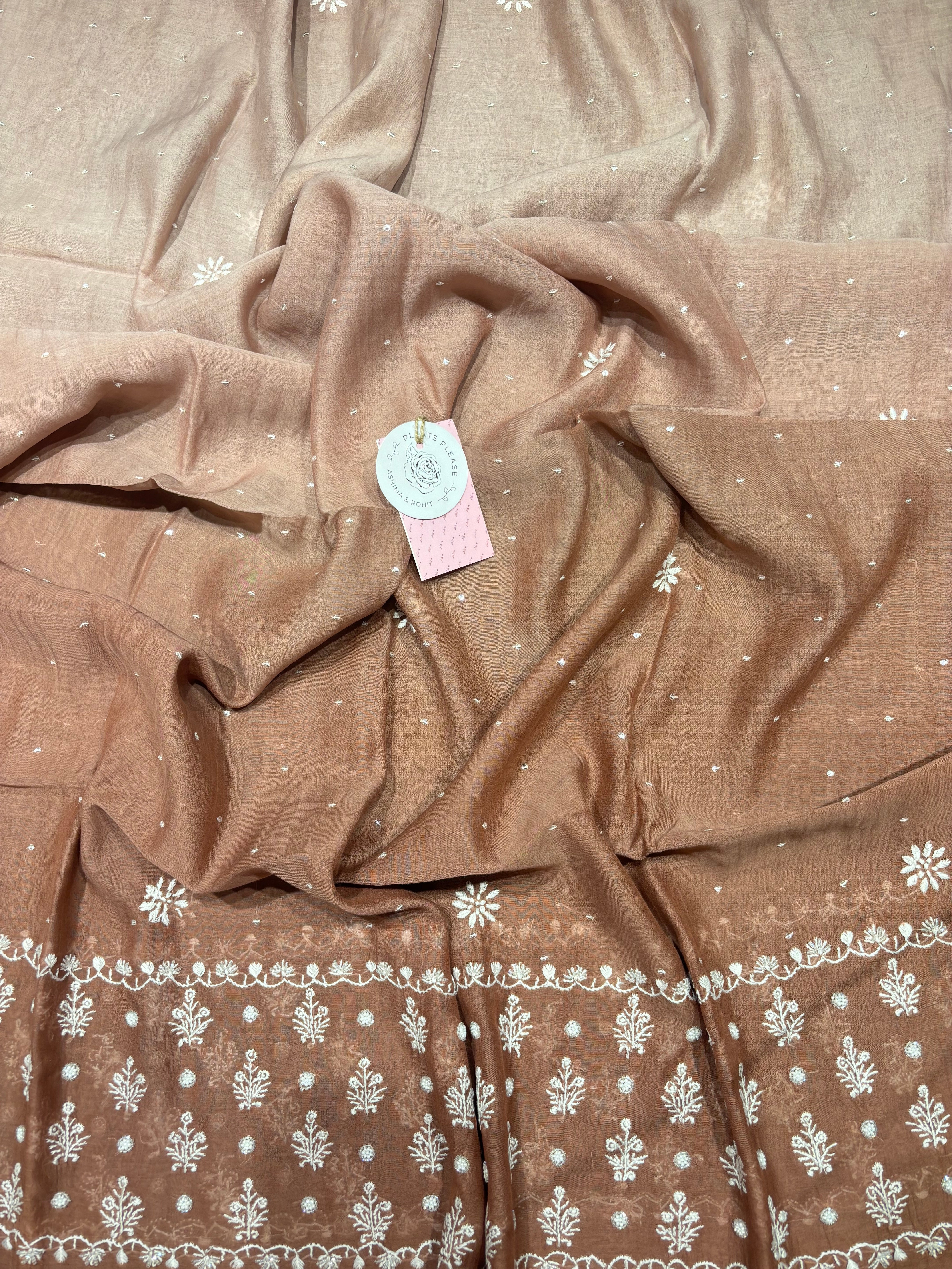 Rosewood Ombre Chanderi Mul Chikankari Anarkali & Dupatta Set