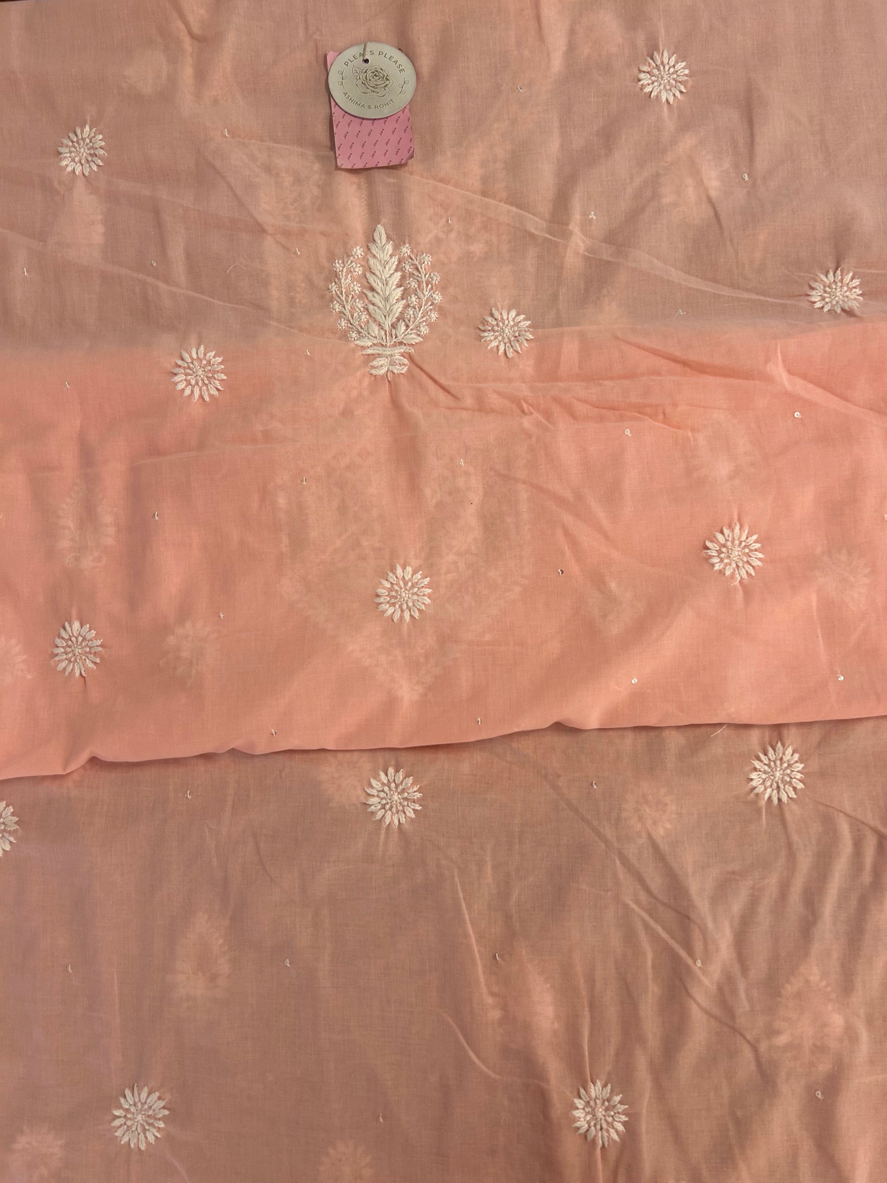 Peach Mulmul Chikankari Kurta