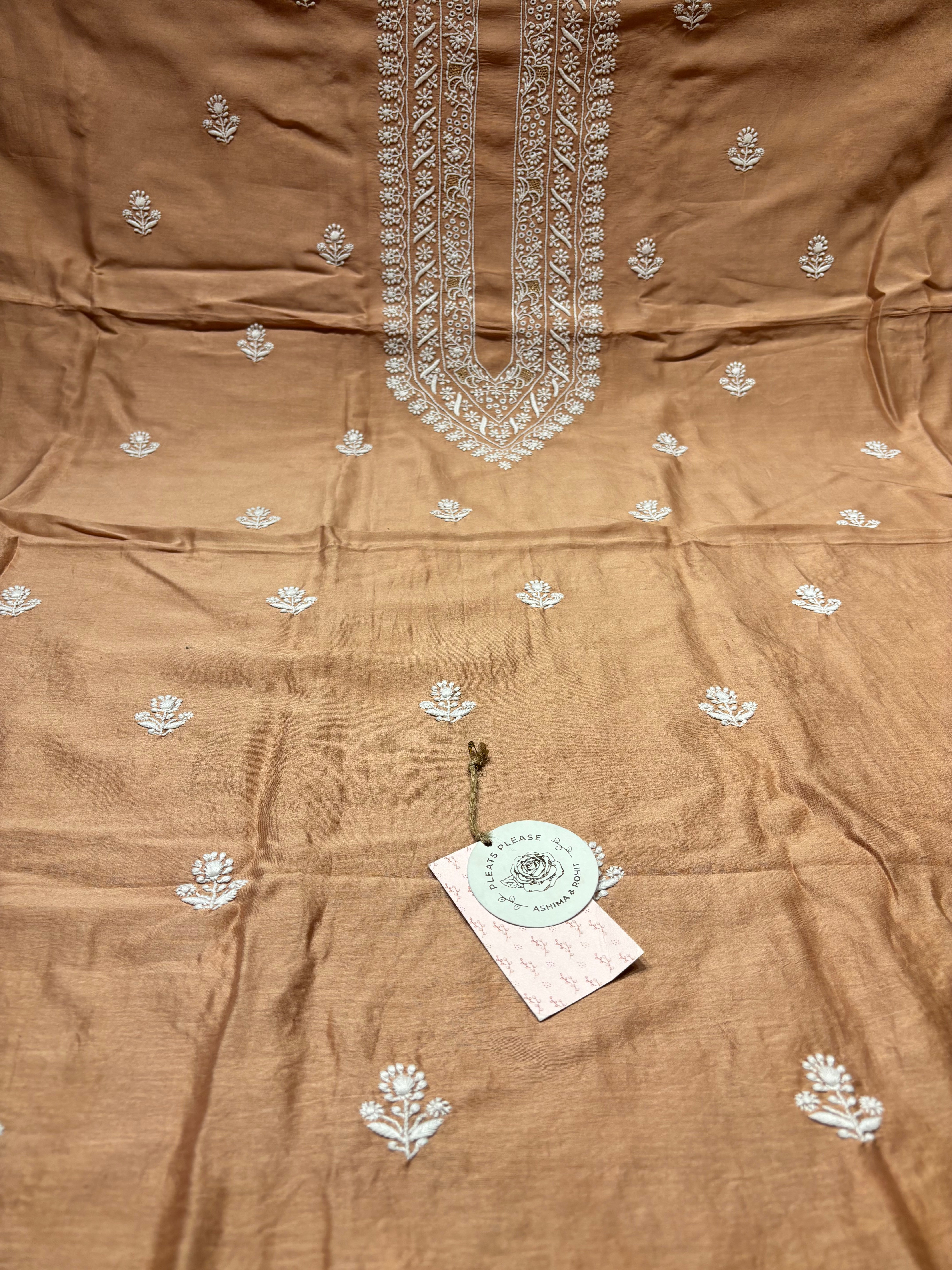 Brown Chanderi Silk Chikankari men’s Kurta