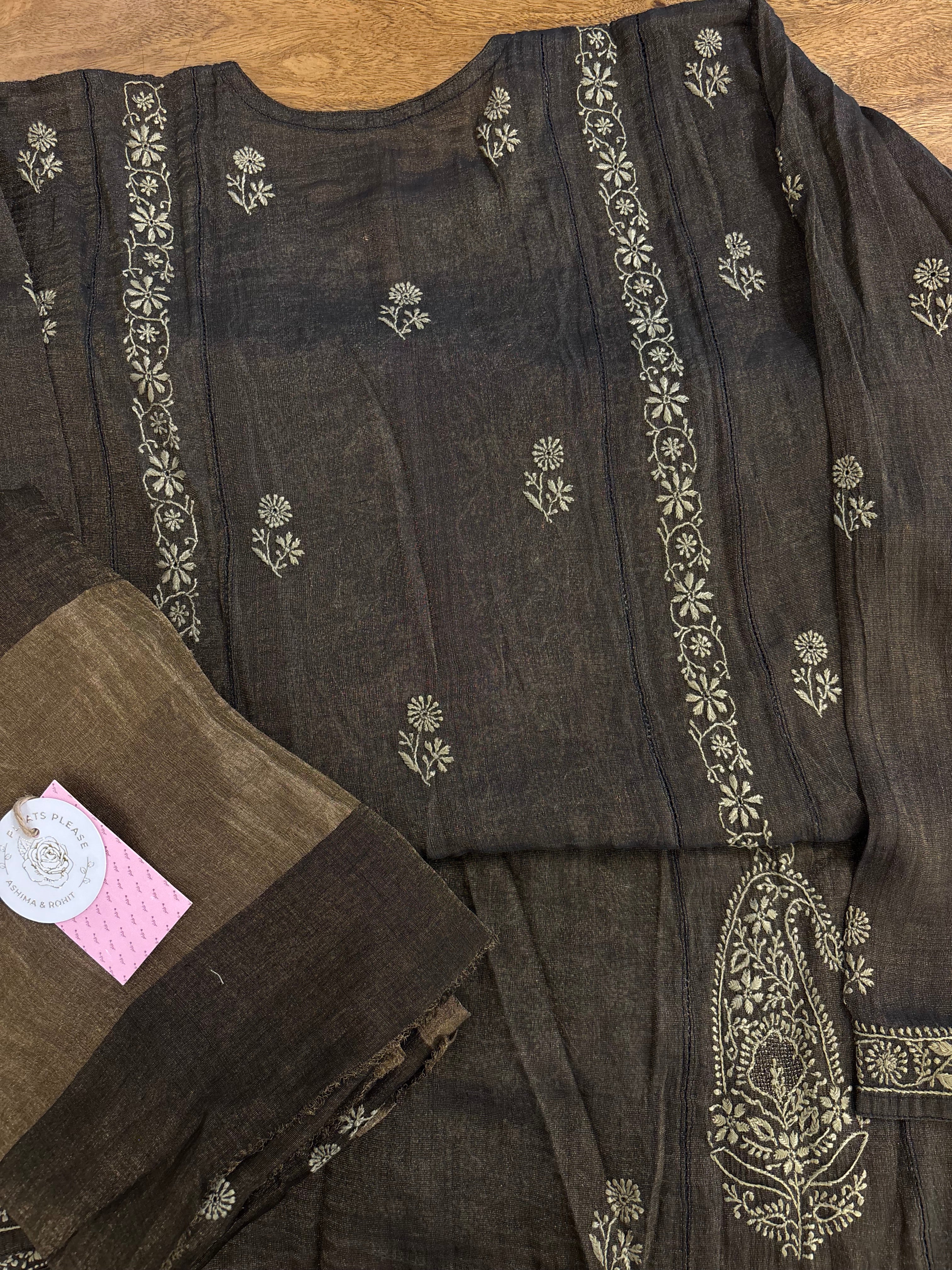 Black Pure & Premium Tissue Jaal Chikankari Kurta & Dupatta