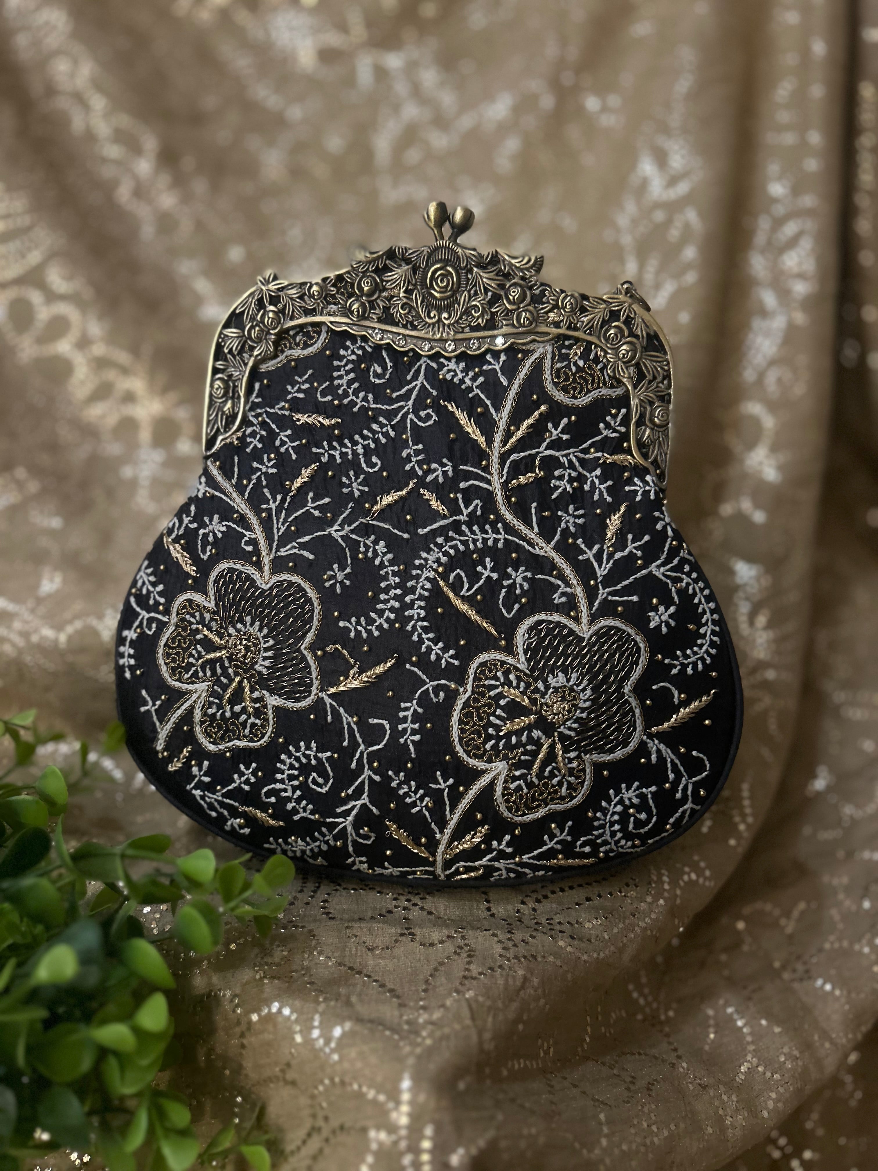 Black Chikankari Clutch Bag