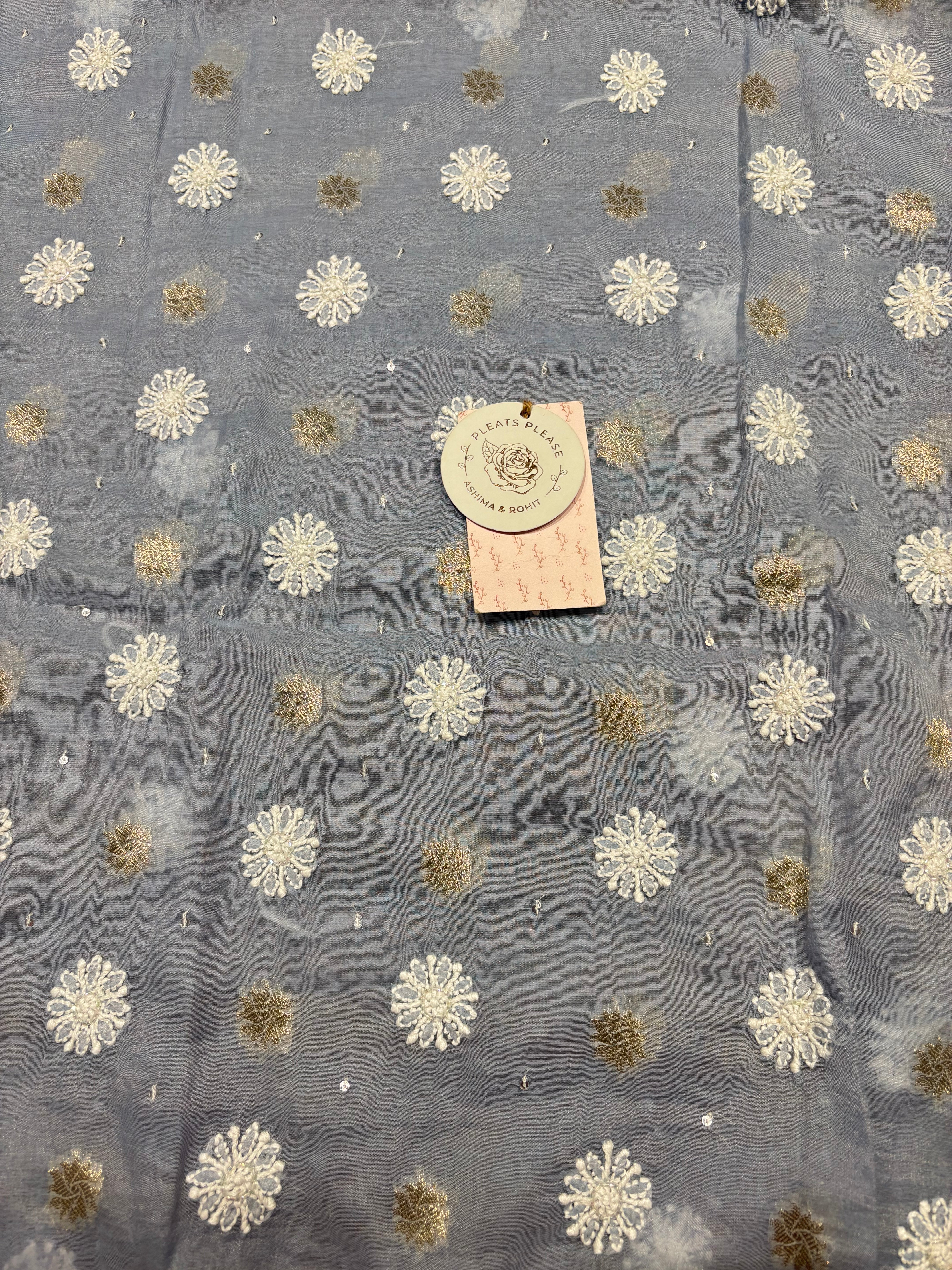Powder Blue Chanderi Silk Chikankari Kurta & Dupatta Fabric