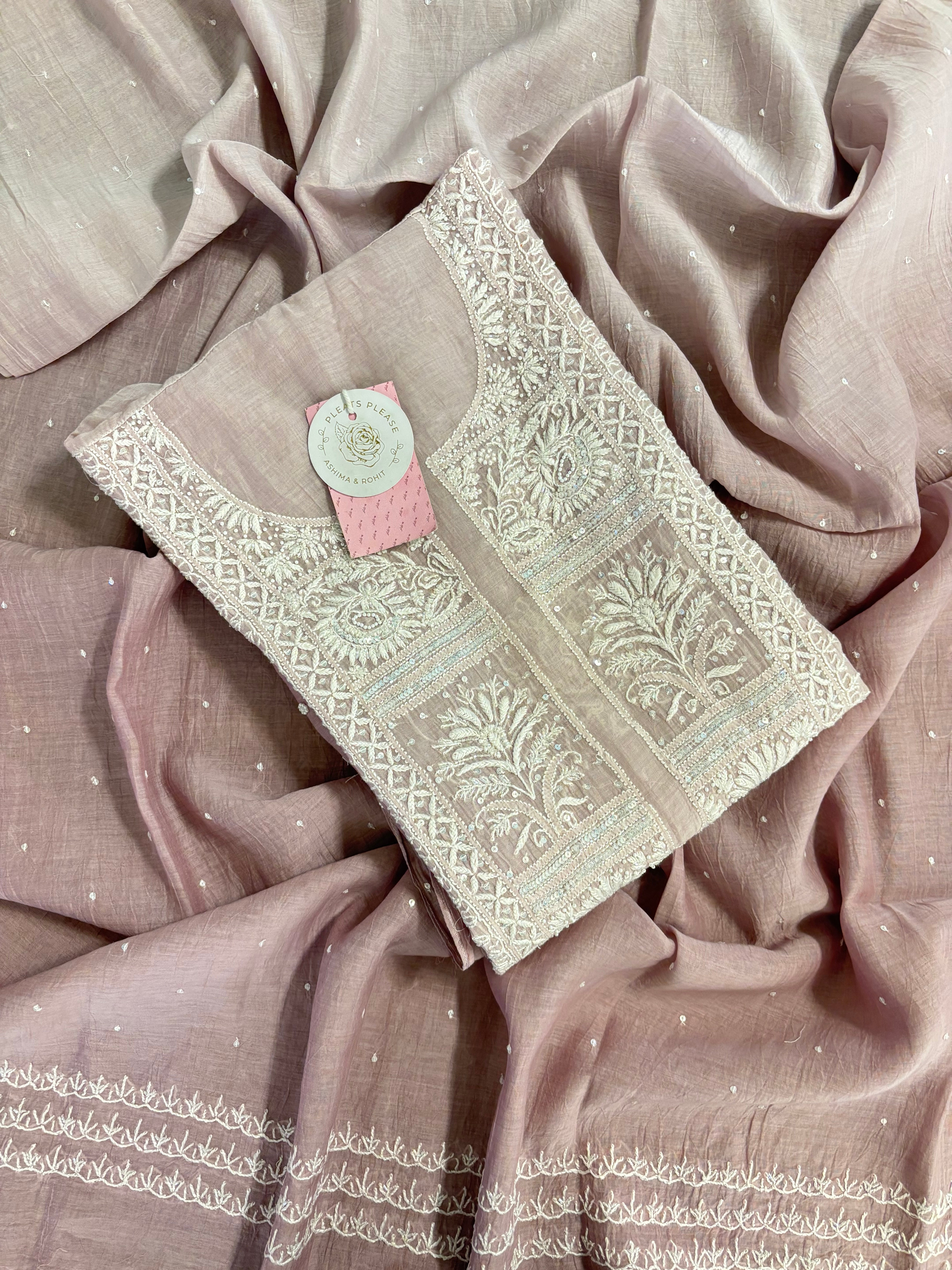 Muted Mauve Pure Chanderi Ombre Chikankari Kurta & Dupatta