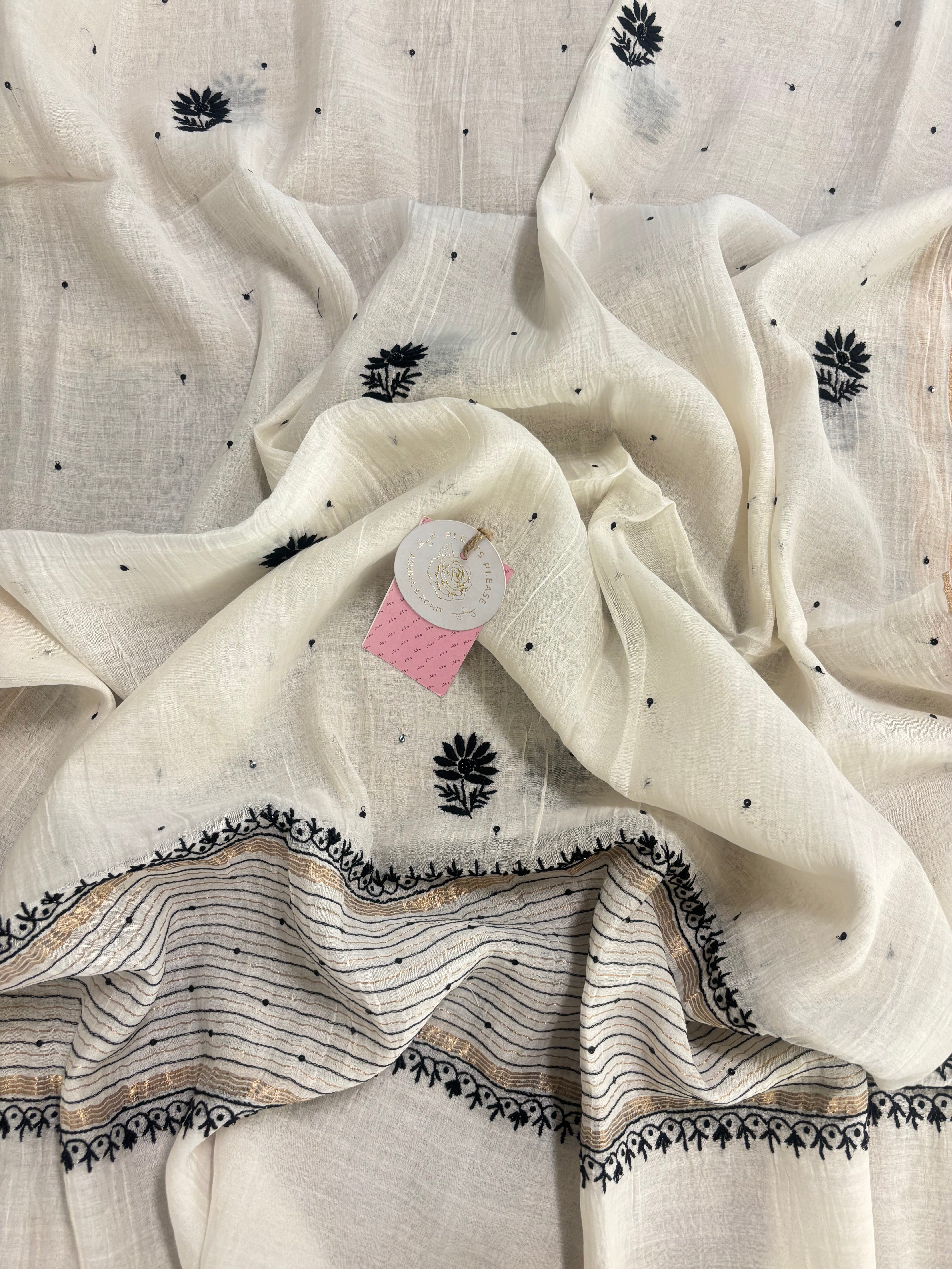 Dyeable Black & White  Chikankari Kurta &Dupatta