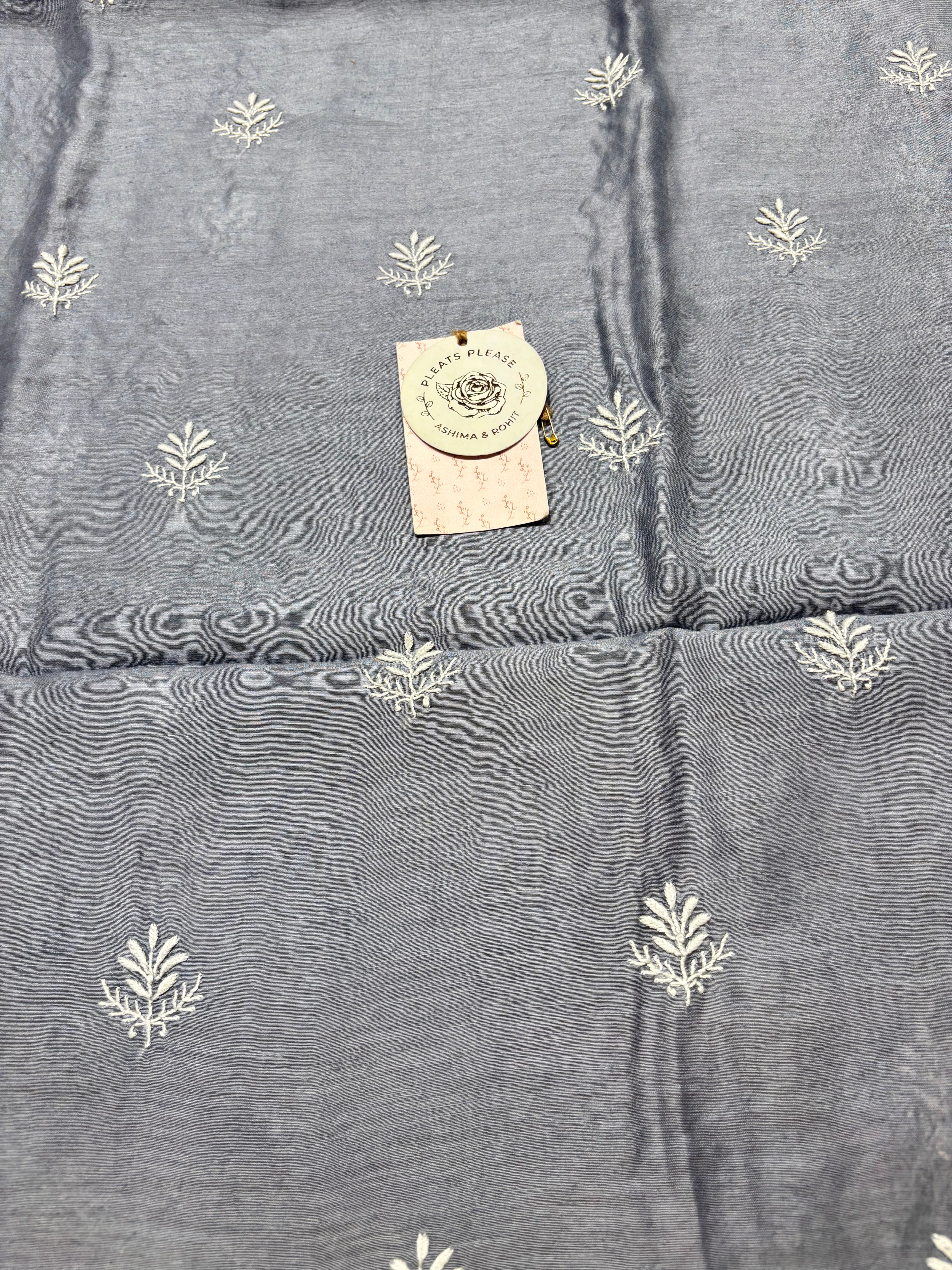 Greyish Blue Linen Chikankari Men’s Kurta Fabric