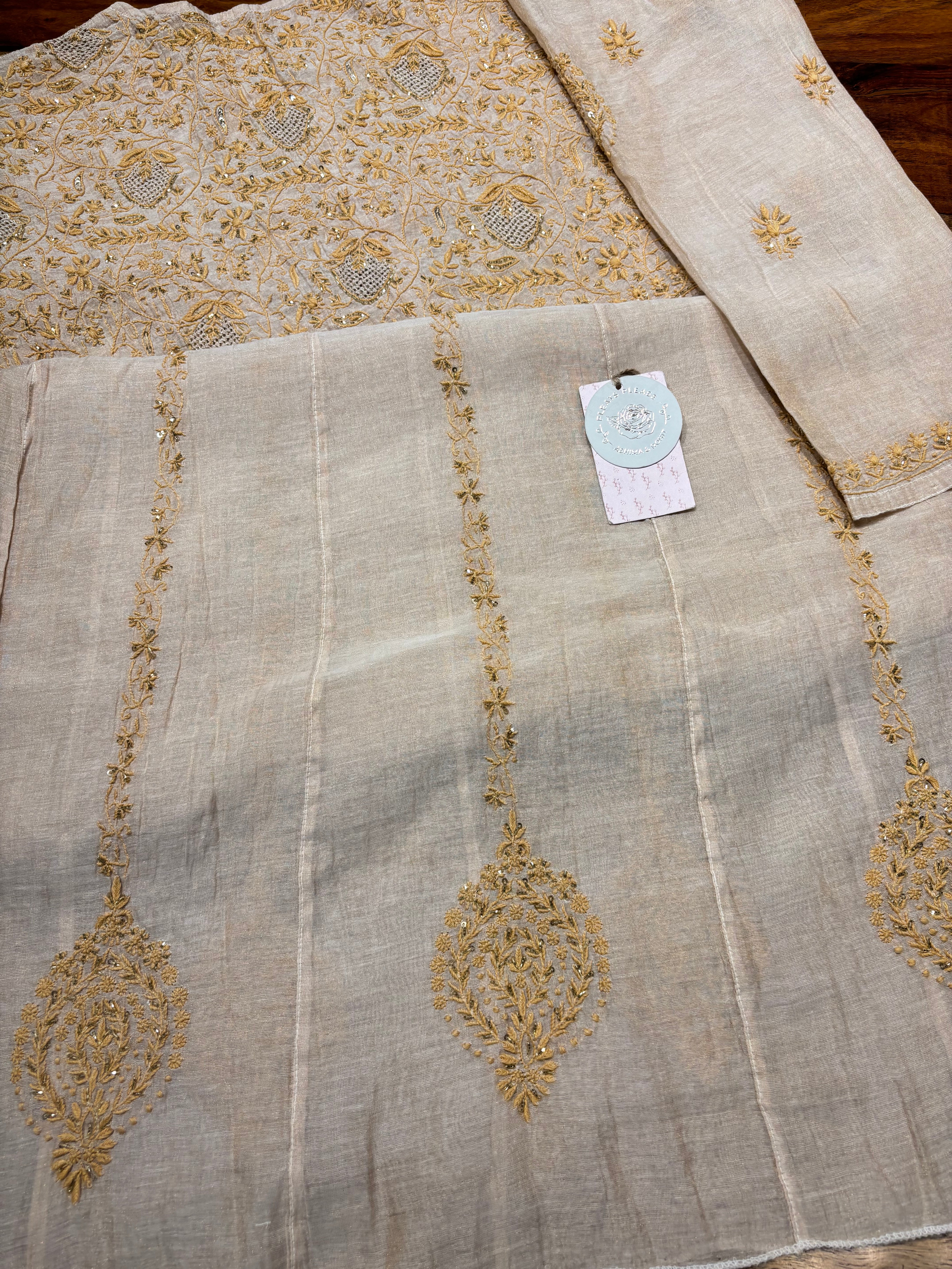 Dyeable Pure & Premium Tissue Chikankari Anarkali & Dupatta Set