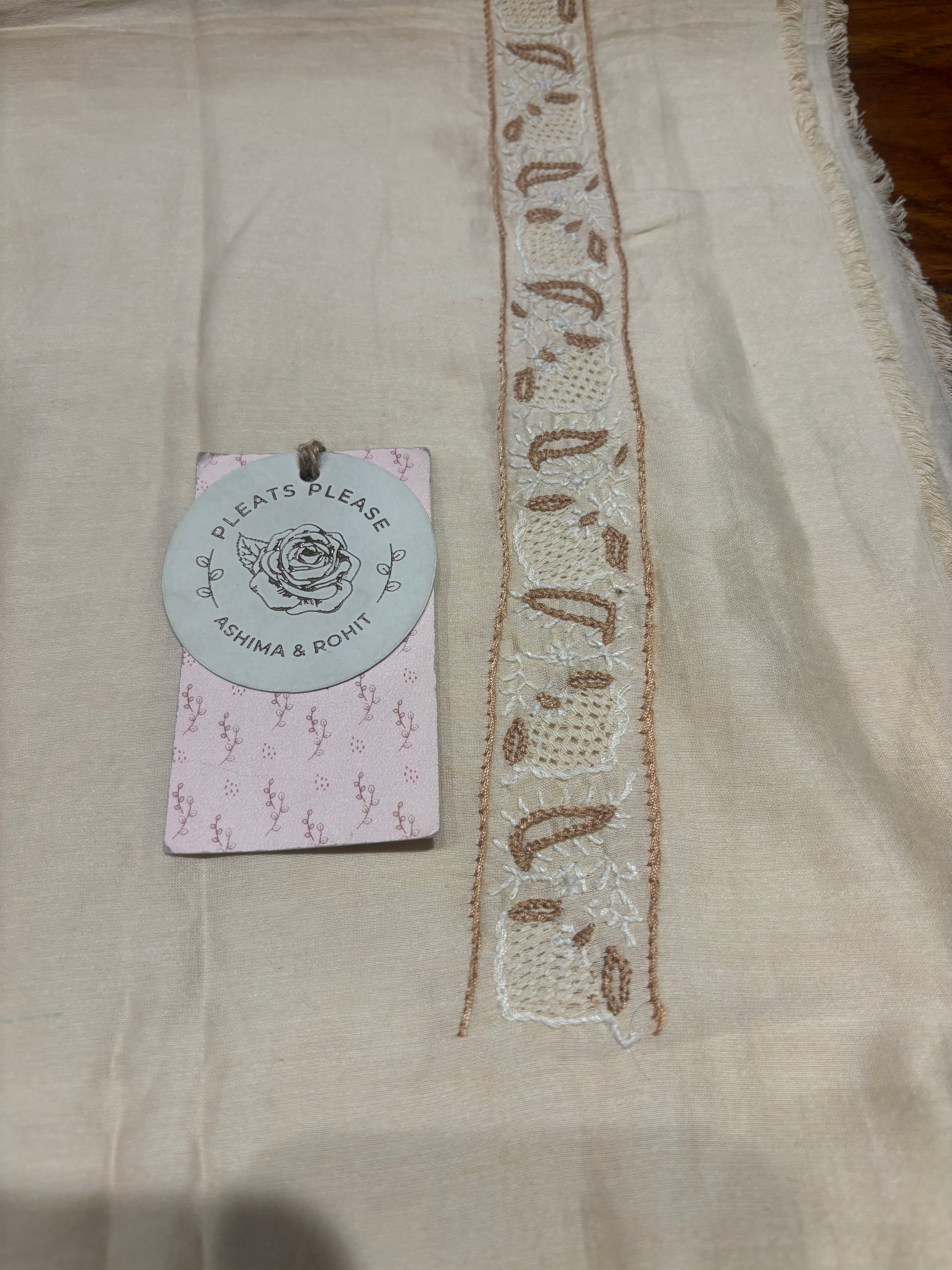 Coffee Cream Chanderi Silk Chikankari Men’s Kurta Fabric