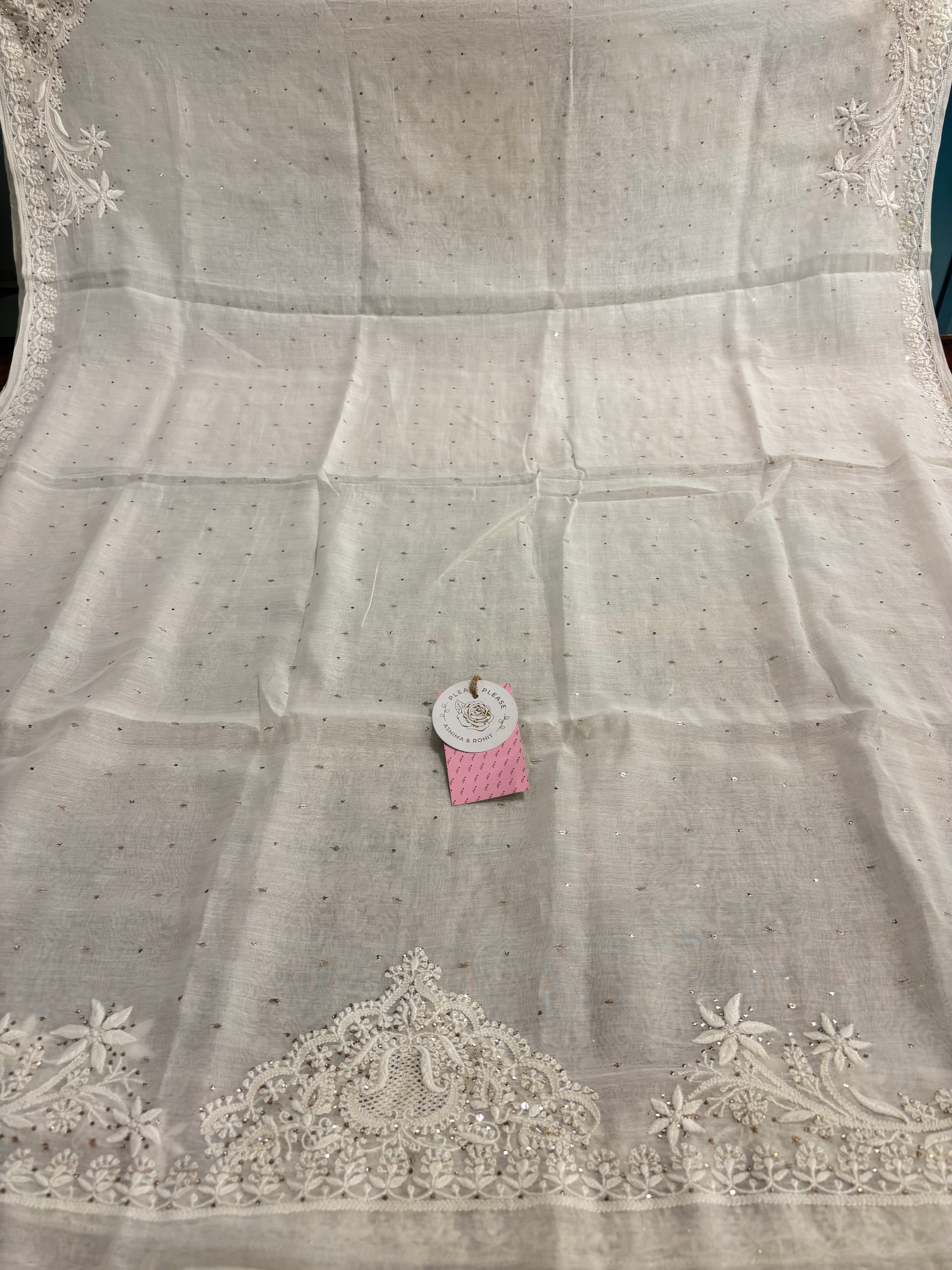 Dyeable Chanderi Mul Mukaish Chikankari Kurta & Dupatta