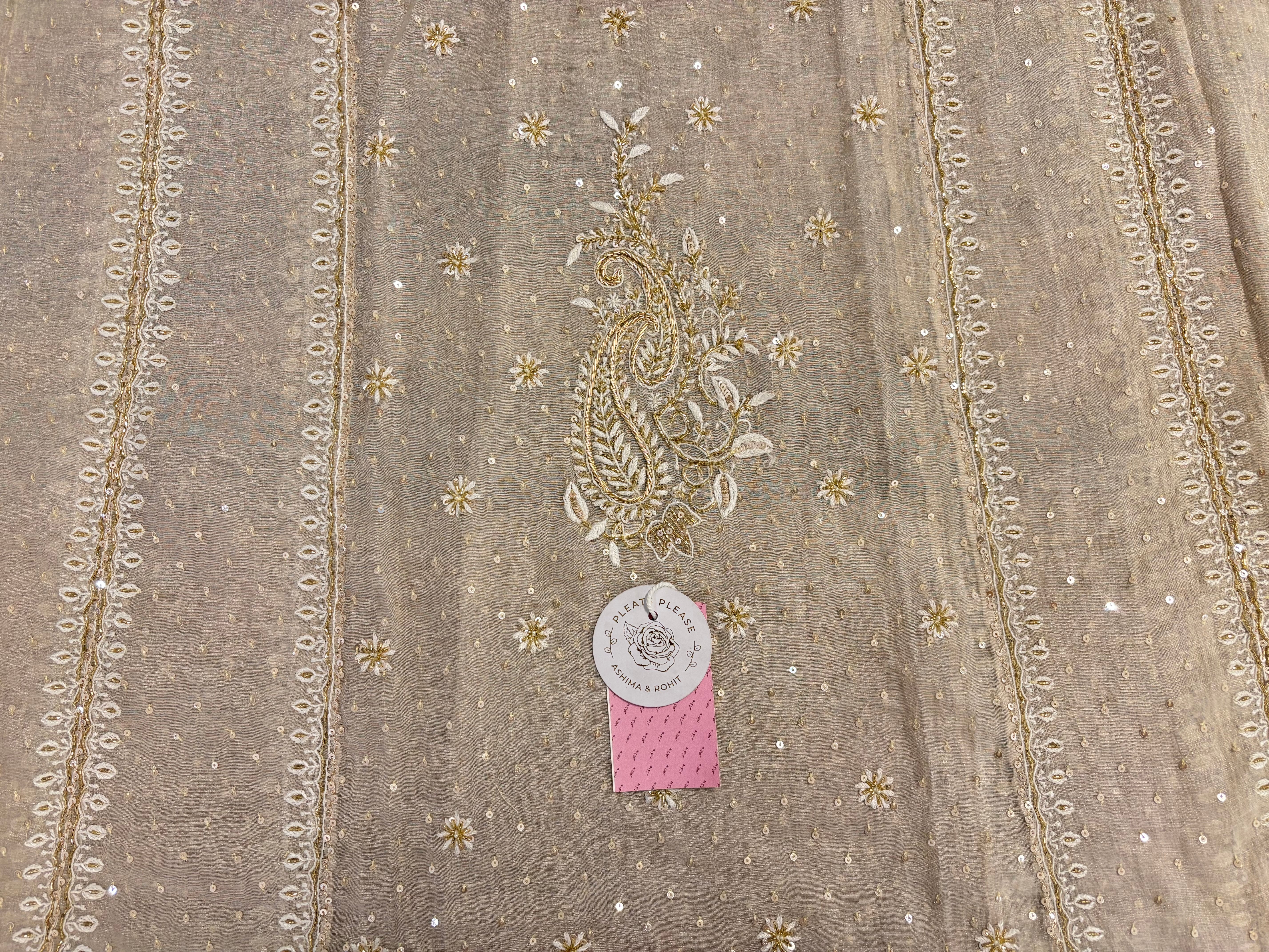 Dyeable Pure Silver Tissue Chikankari Kurta & Dupatta