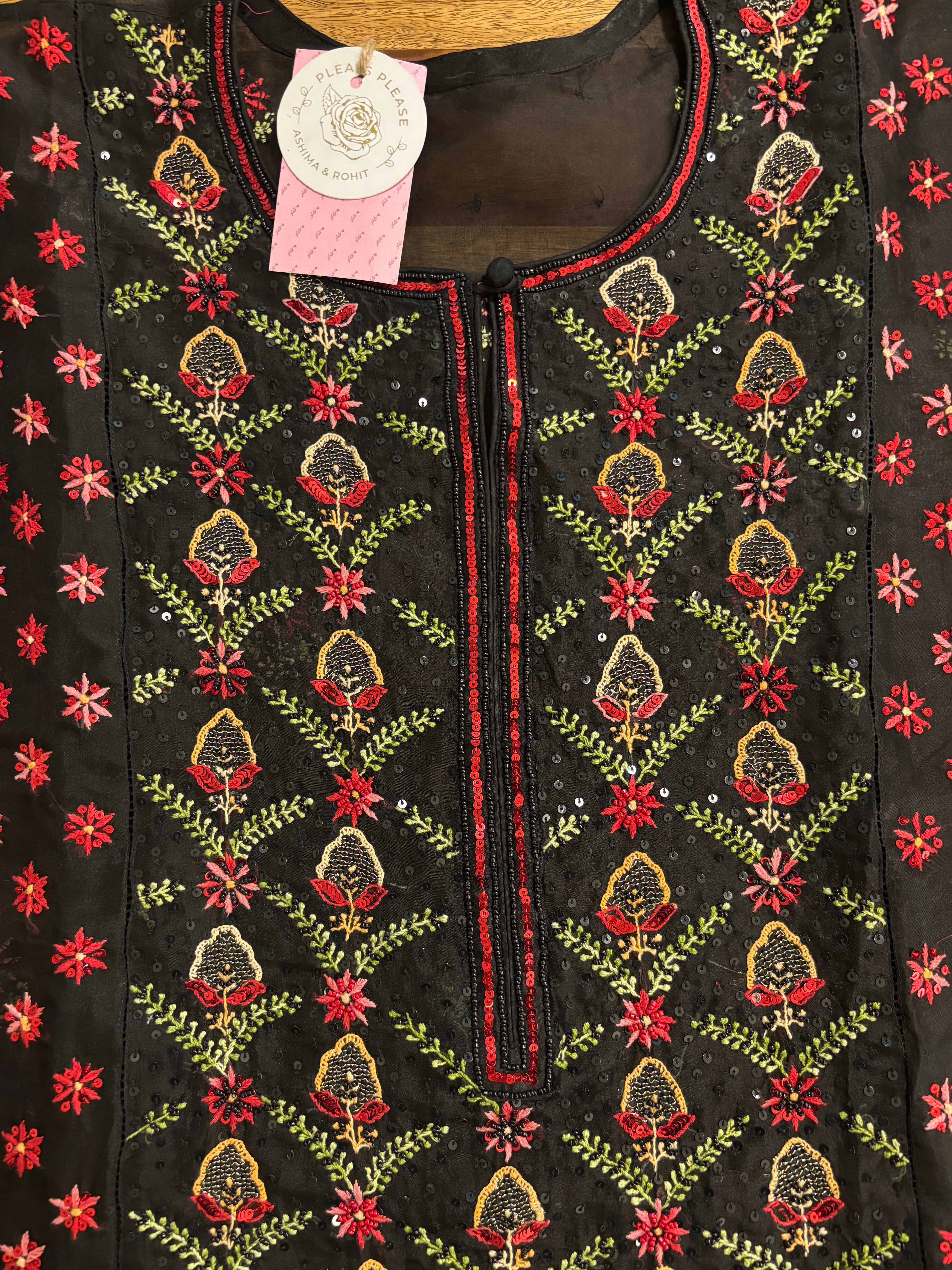 Black Pure Organza Chikankari Kurta & Dupatta