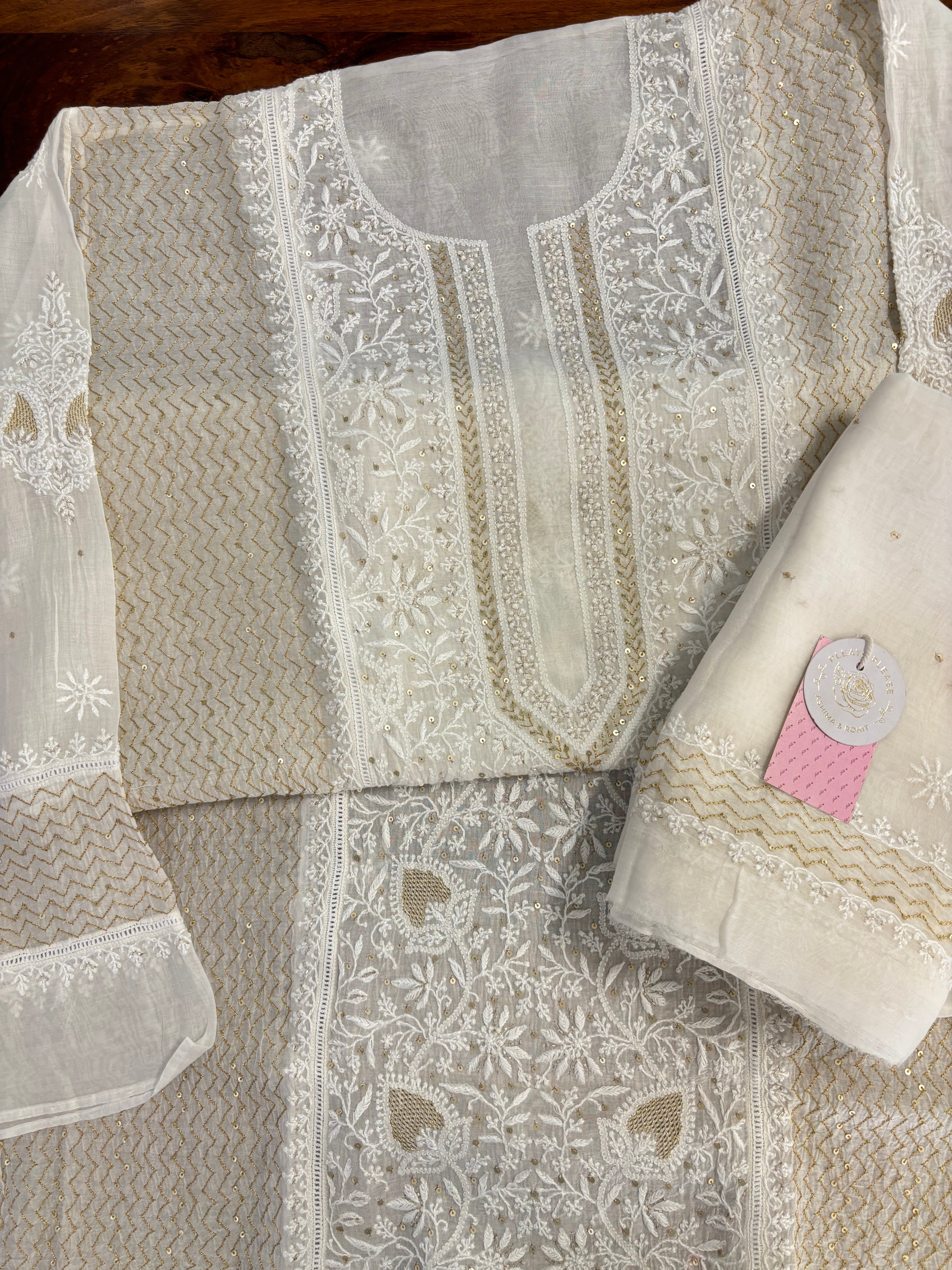 Dyeable Chanderi Mul Chikankari Kurta & Dupatta