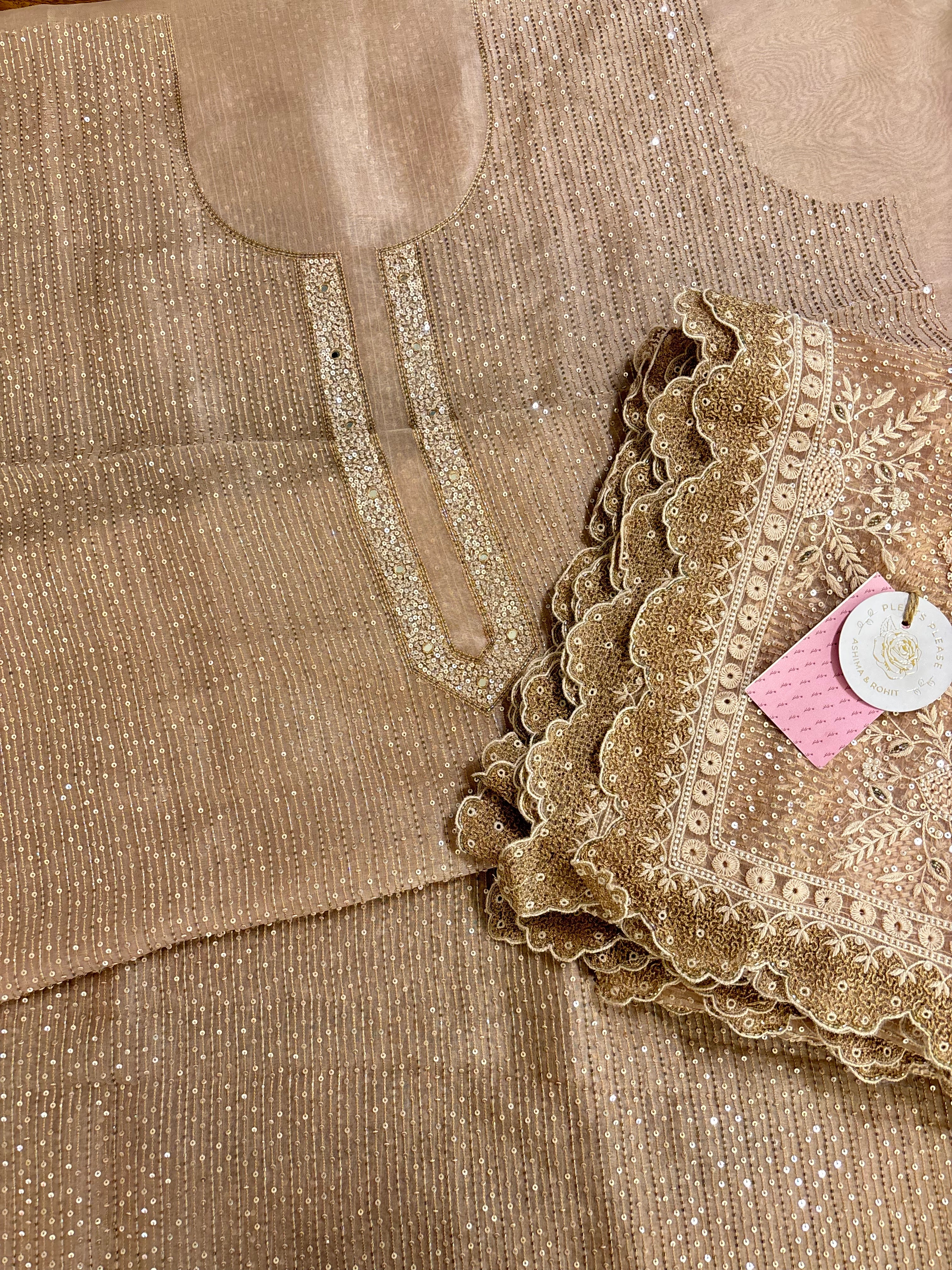 Nude Beige Pure & Premium Organza Chikankari Kurta & Dupatta