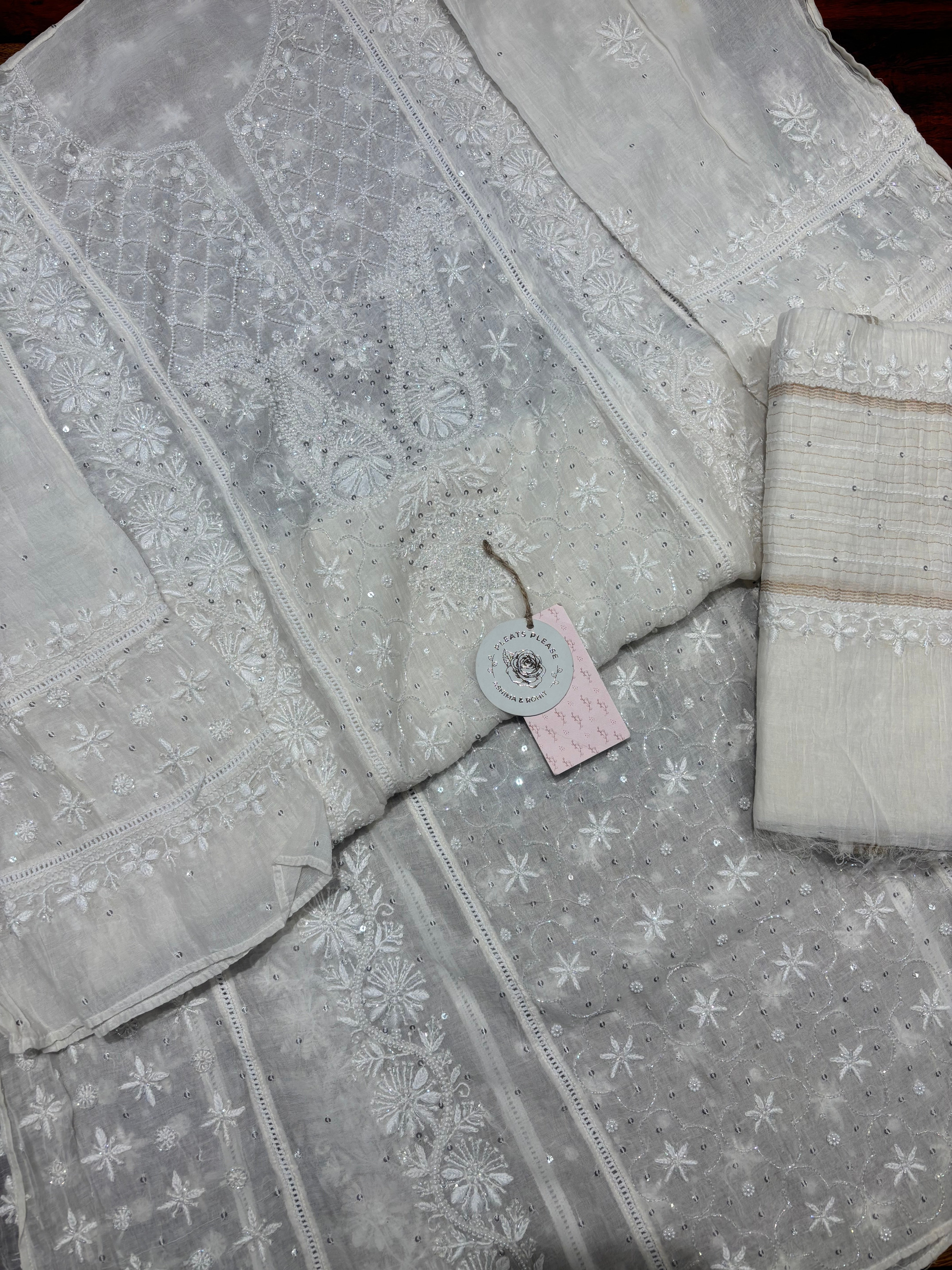 Dyeable Chanderi Mul Chikankari Kurta & Dupatta Set