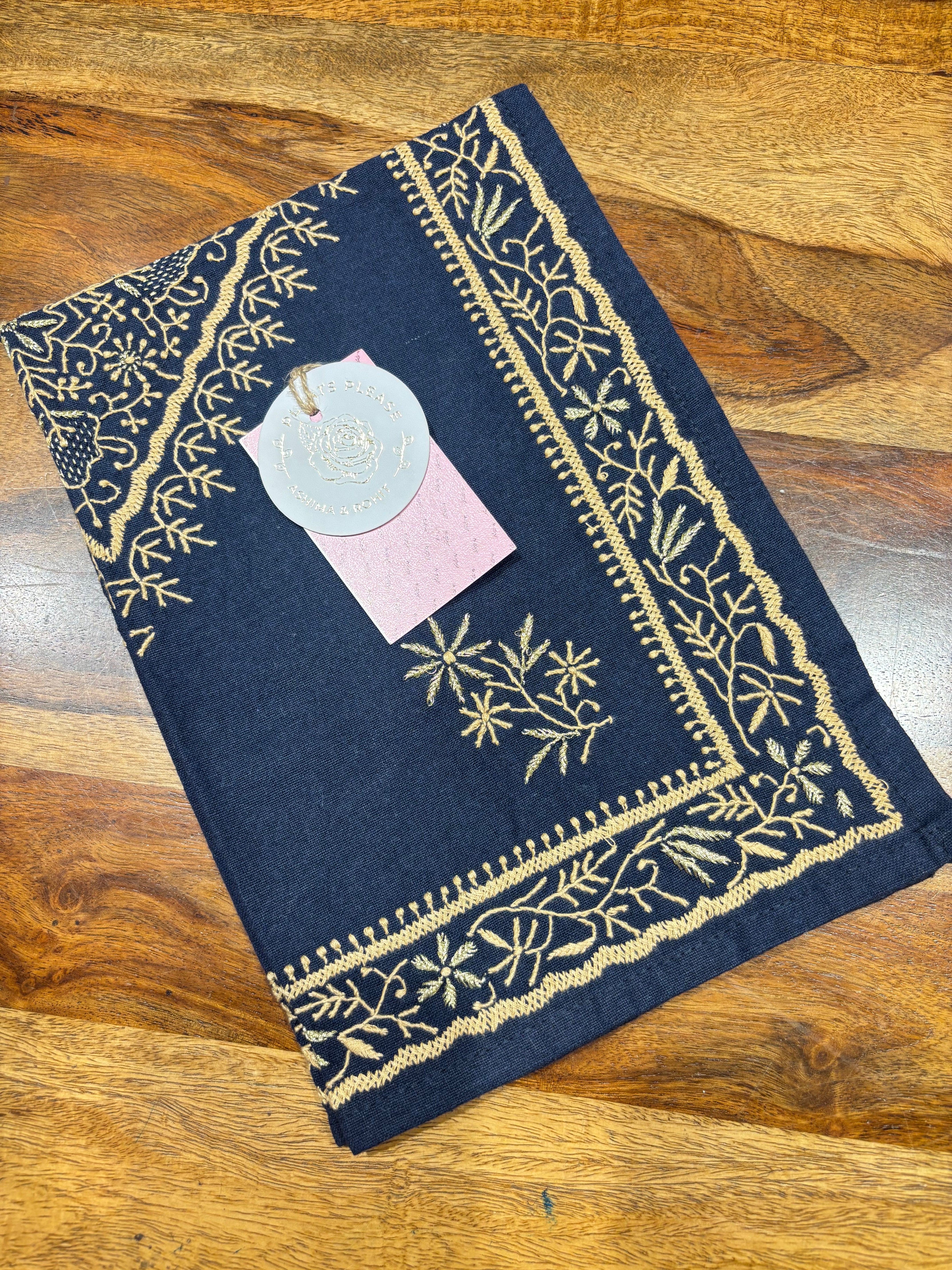 Royal Blue Linen Cotton Chikankari Table Mat