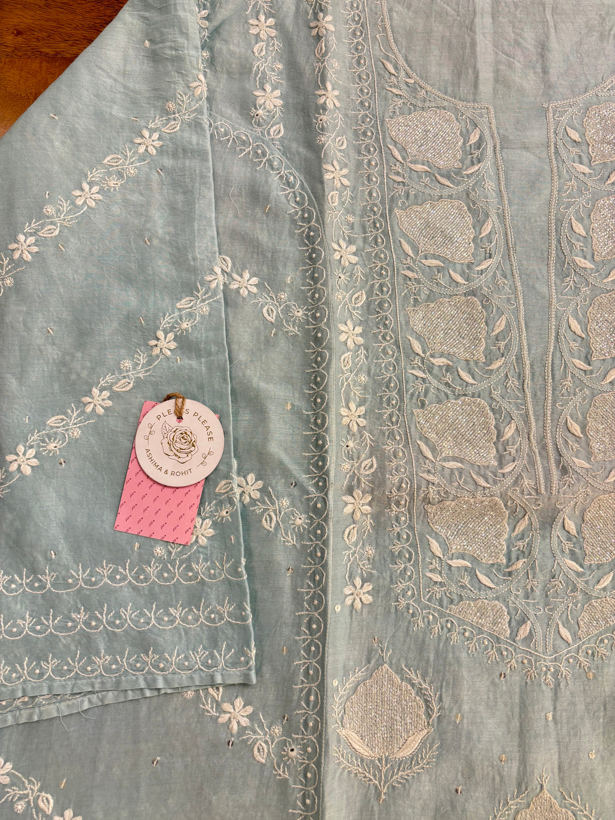 Ice Blue Chanderi Chikankari Kurta & Dupatta