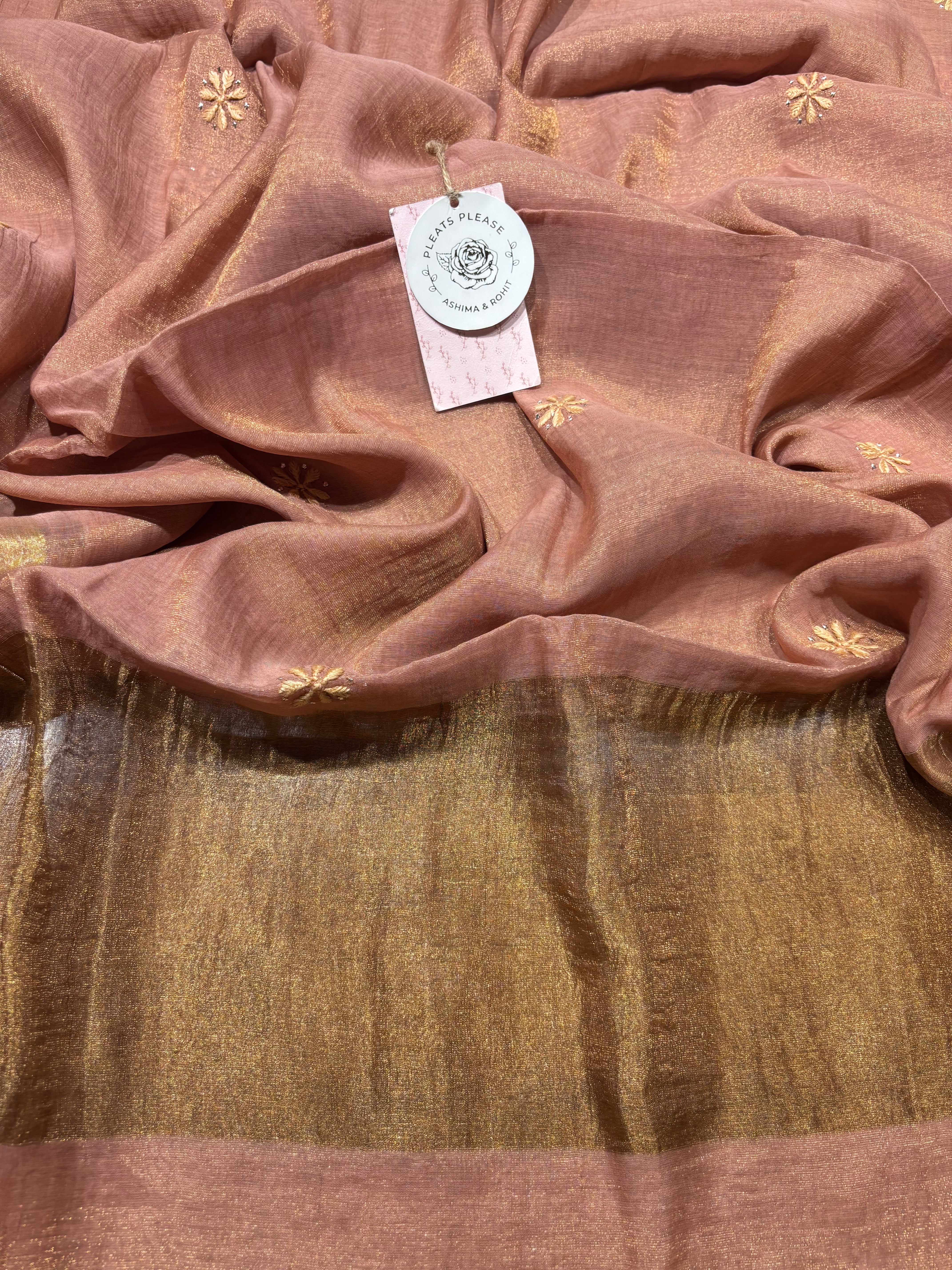 Garnet Pure Tissue Chikankari Kurta And Dupatta Set
