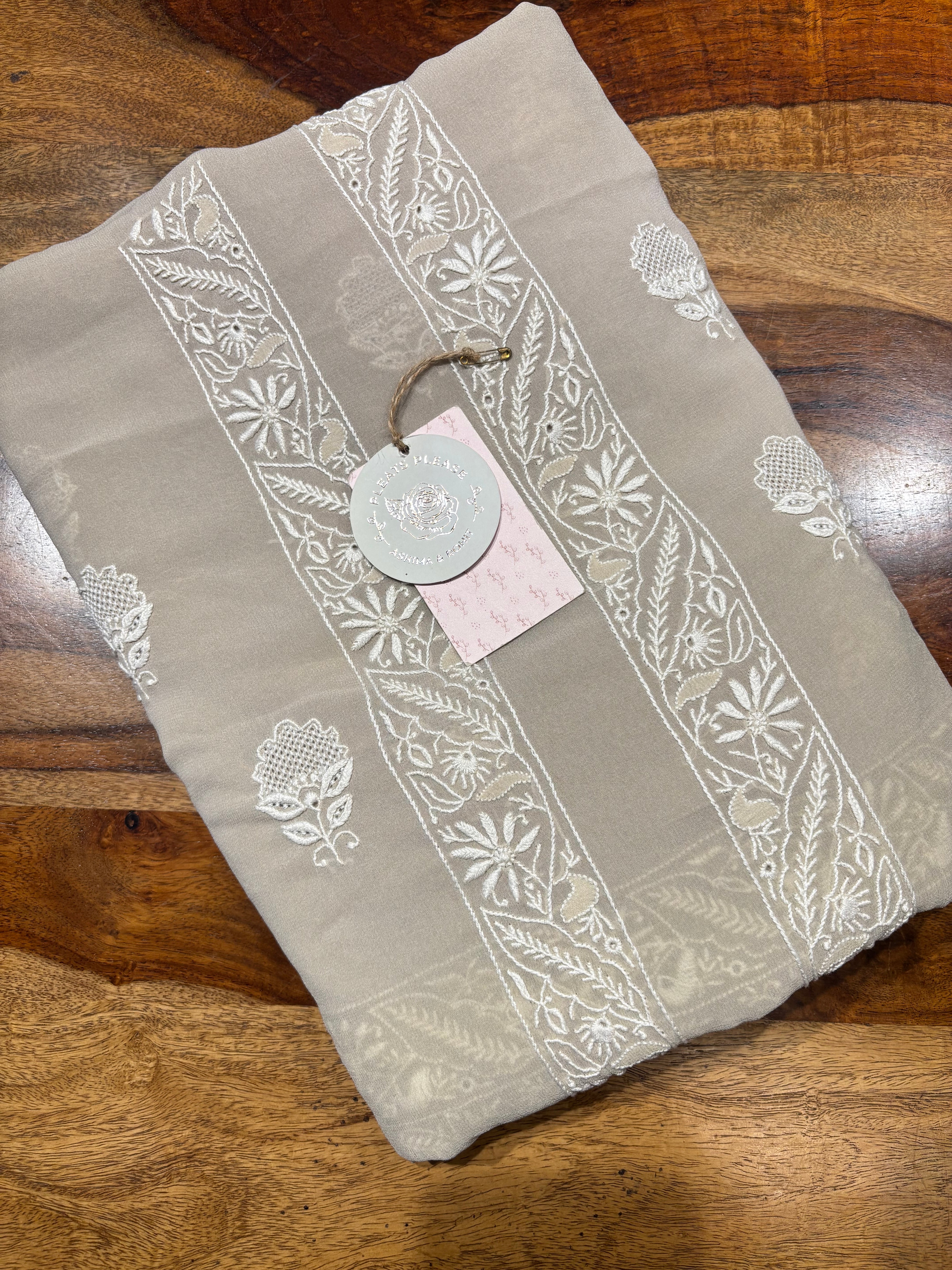 Greige Pure Georgette Chikankari Sherwani