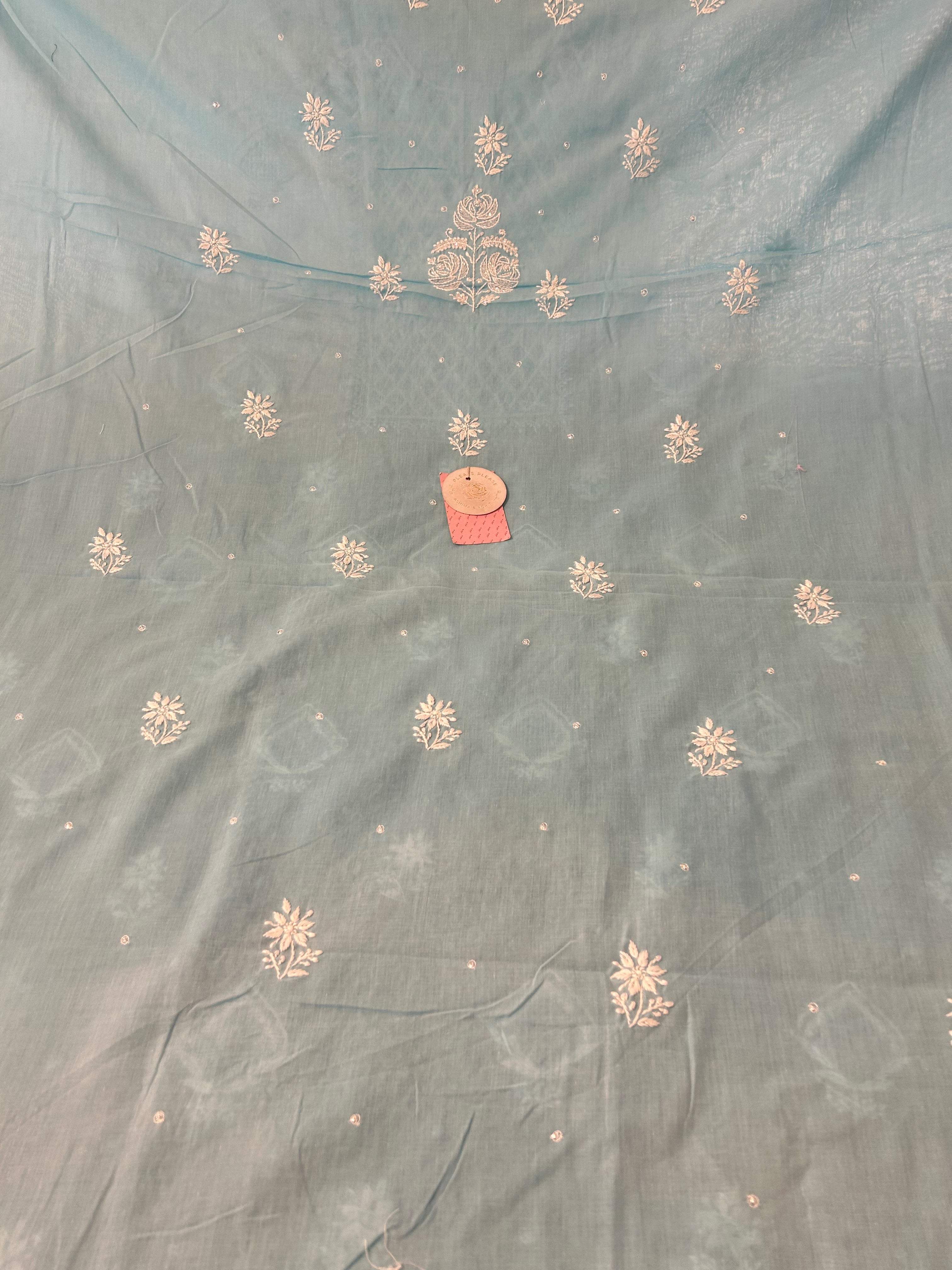 Ice Blue Mulmul  Chikankari Kurta - Pleats PleaseChikankari