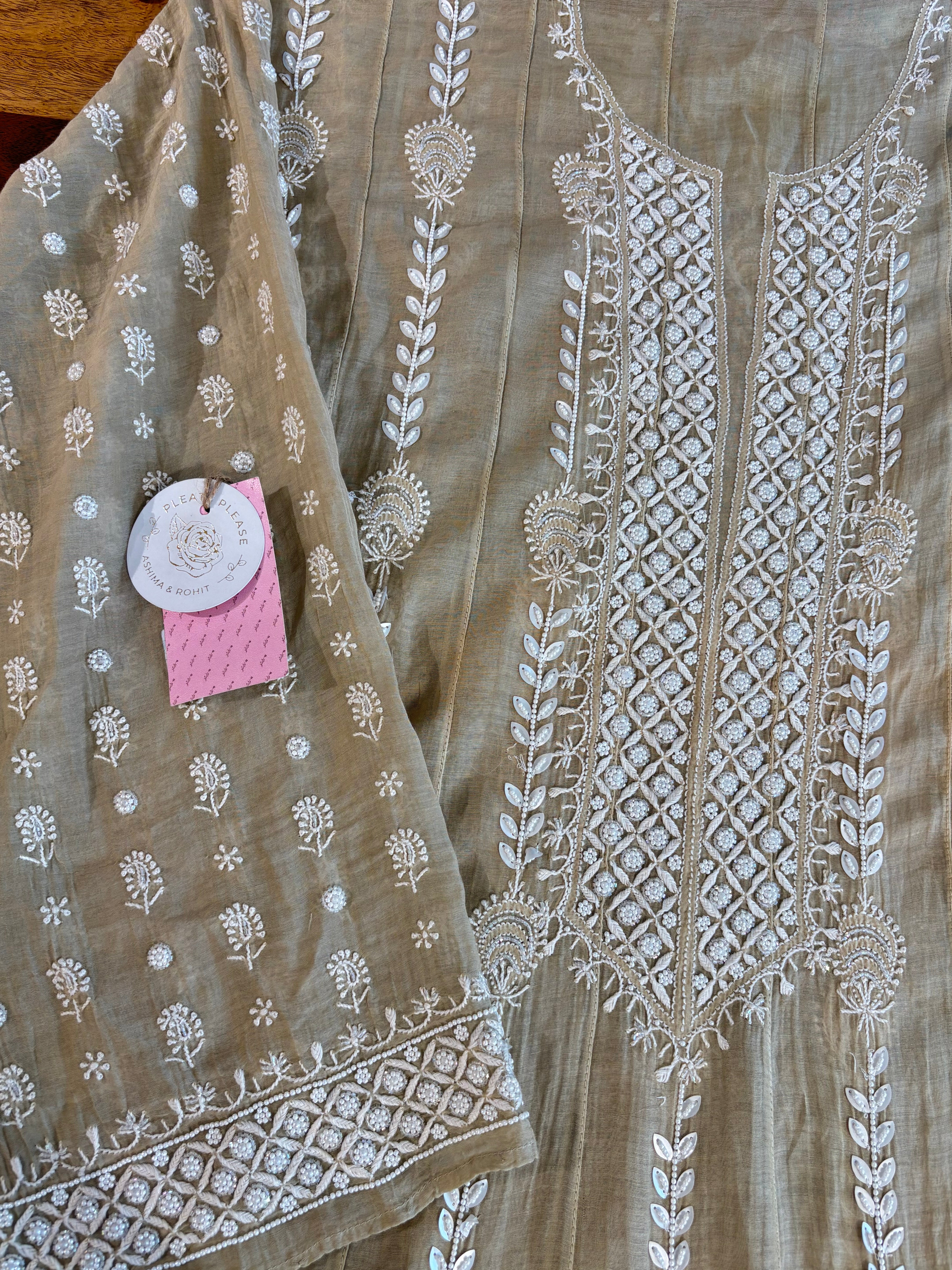 Earthy Brown Ombré Chanderi Chikankari Anarkali & Dupatta