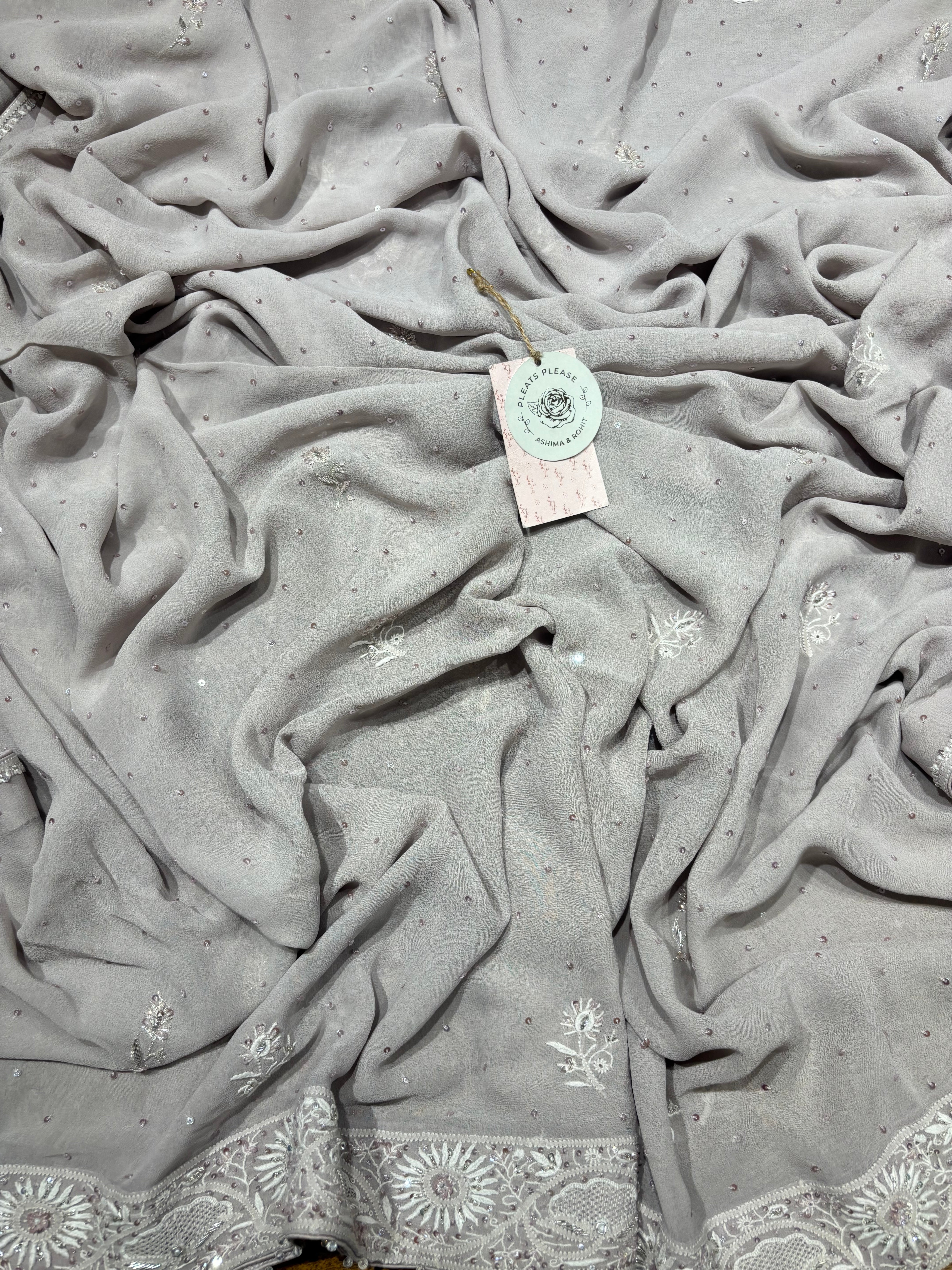 Lavender Latte Pure Georgette Chikankari Anarkali and Dupatta set