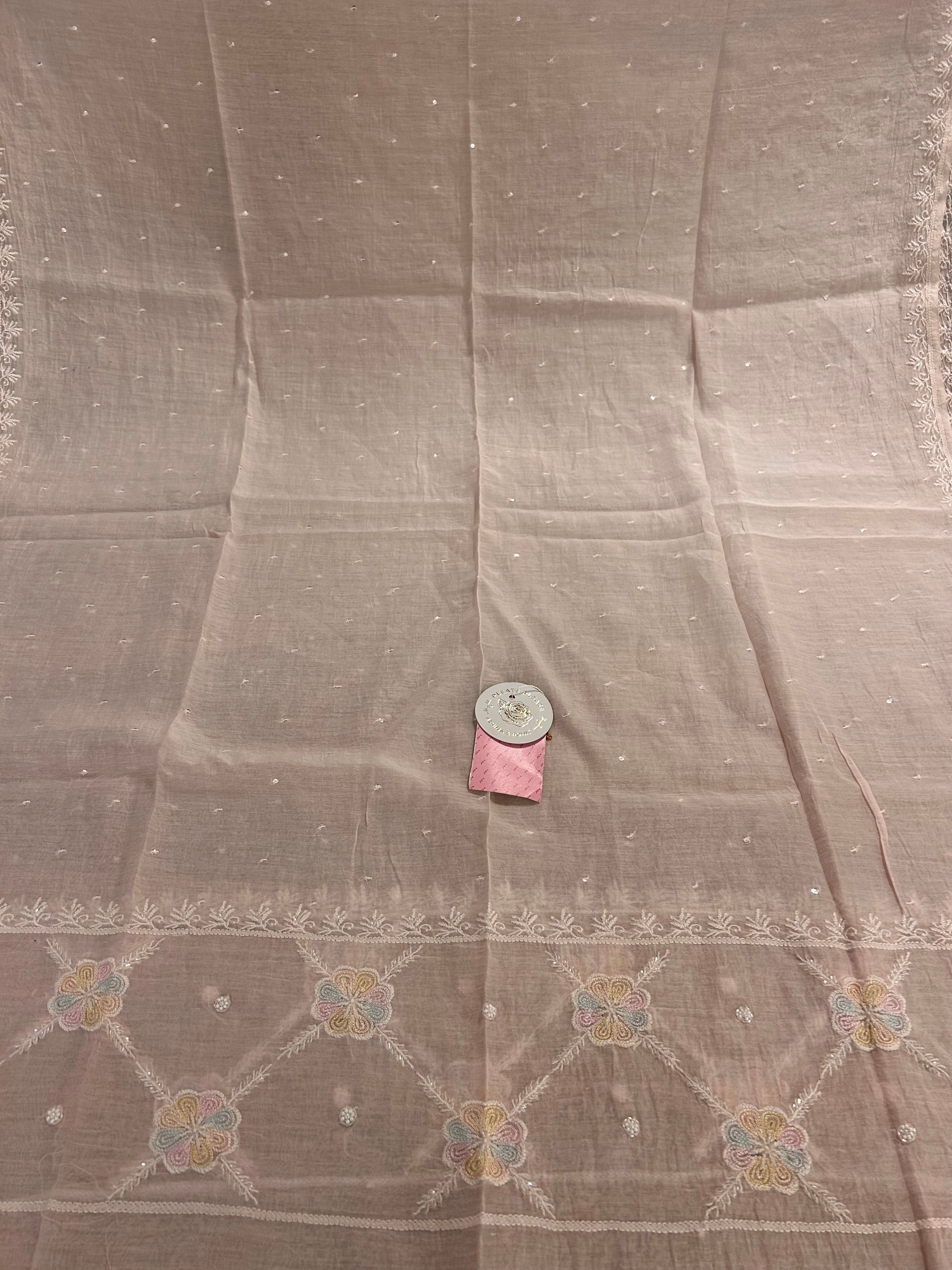 Baby Pink Chanderi Mul Parsi Gara Chikankari Kurta & Dupatta